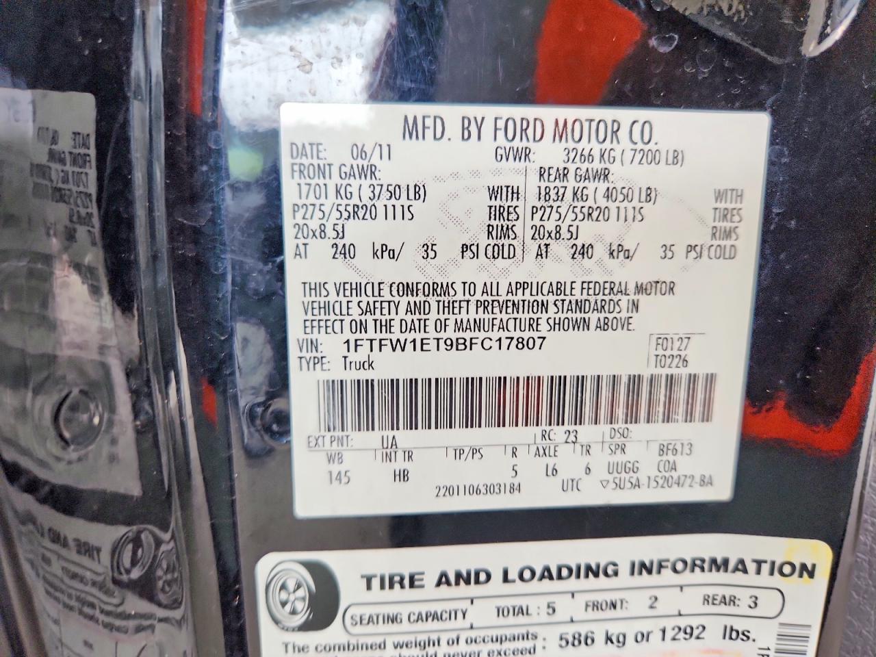 2011 Ford F150 Supercrew Черный vin: 1FTFW1ET9BFC17807