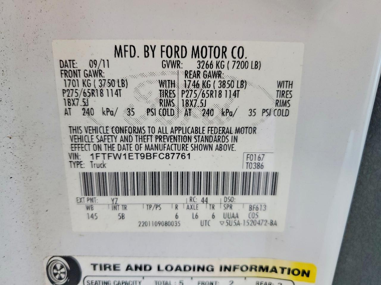 2011 Ford F150 Supercrew Белый vin: 1FTFW1ET9BFC87761