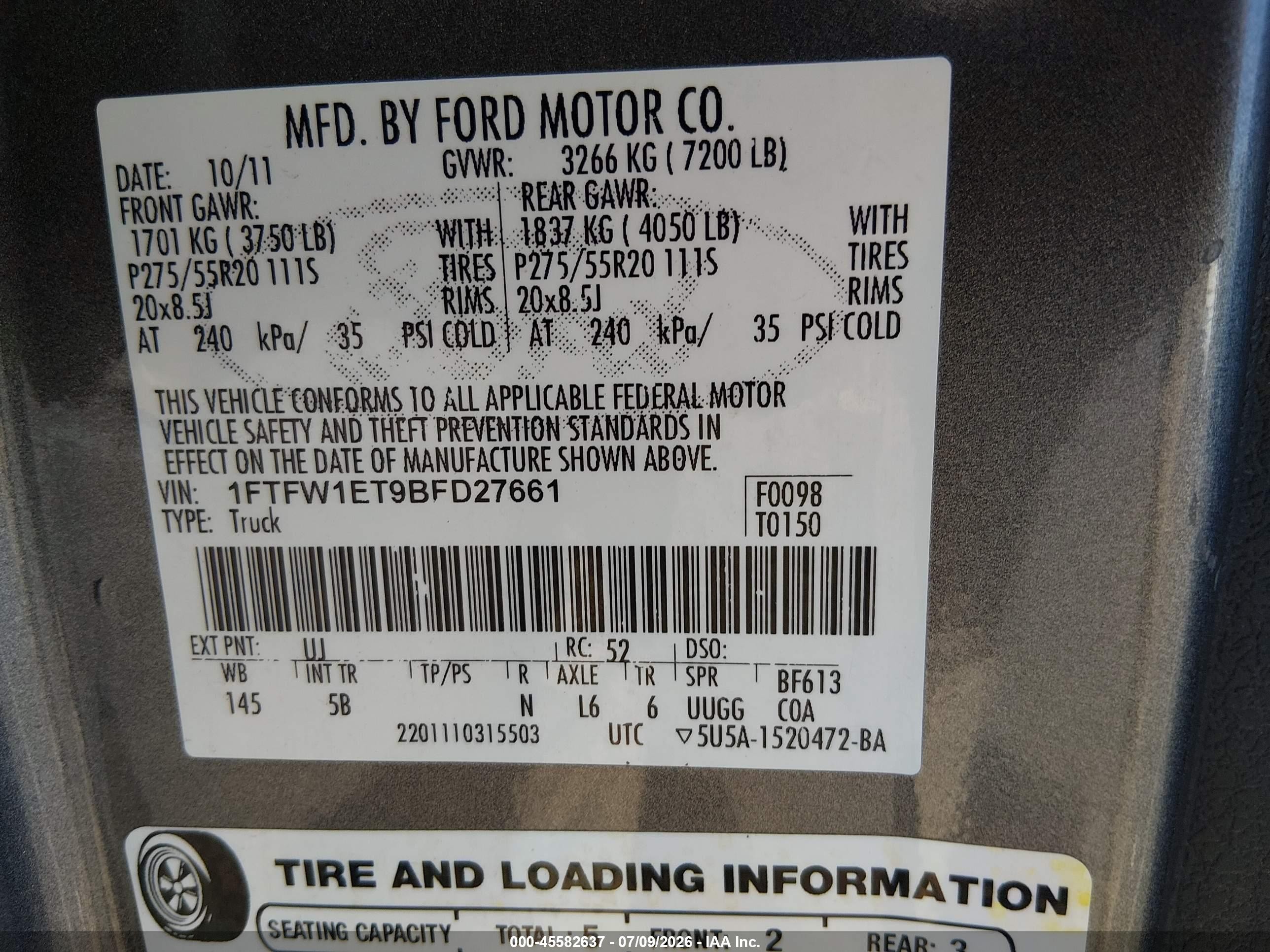 2011 Ford F-150 Fx4 Gray vin: 1FTFW1ET9BFD27661