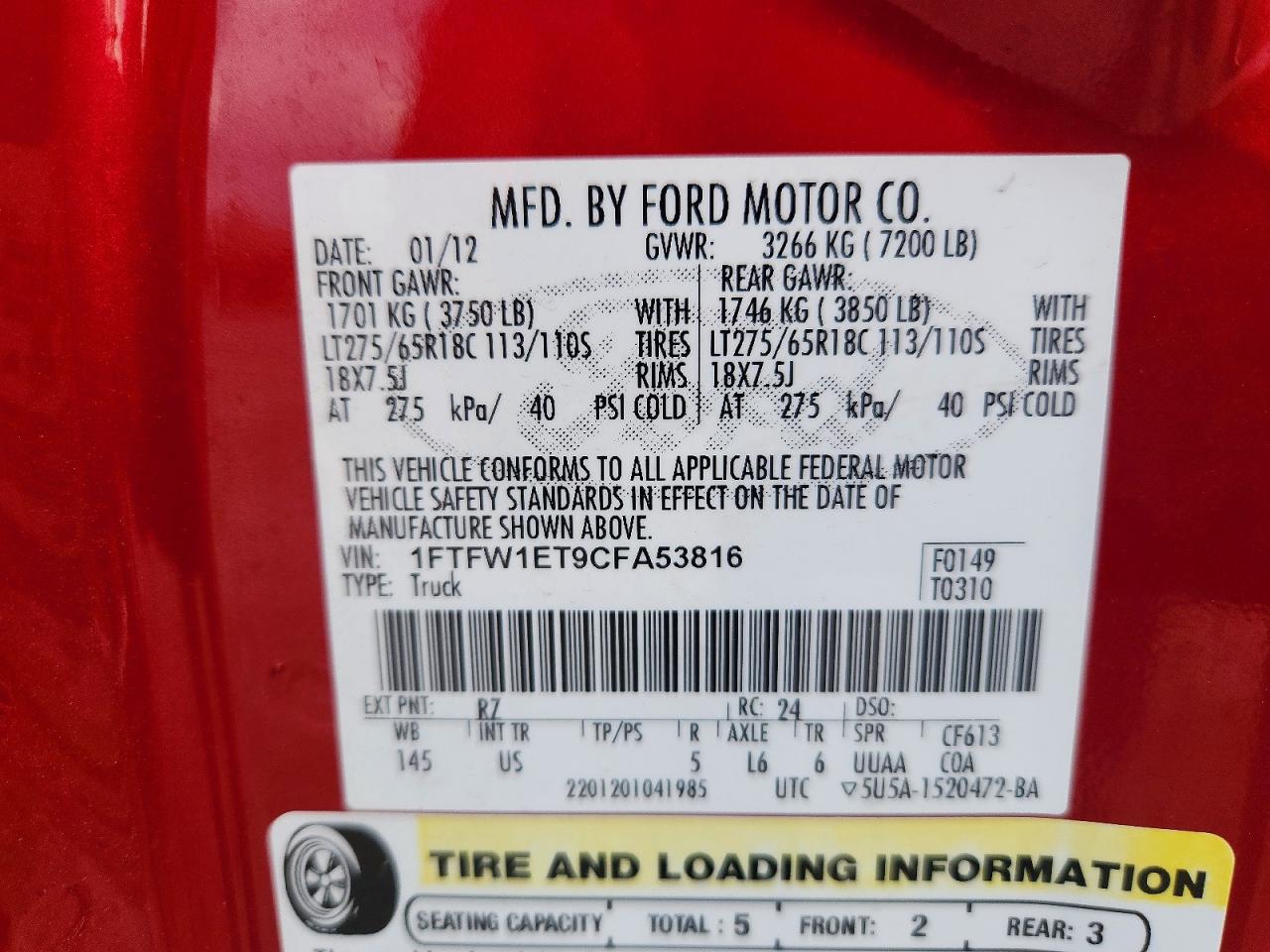2012 Ford F150 Supercrew Красный vin: 1FTFW1ET9CFA53816