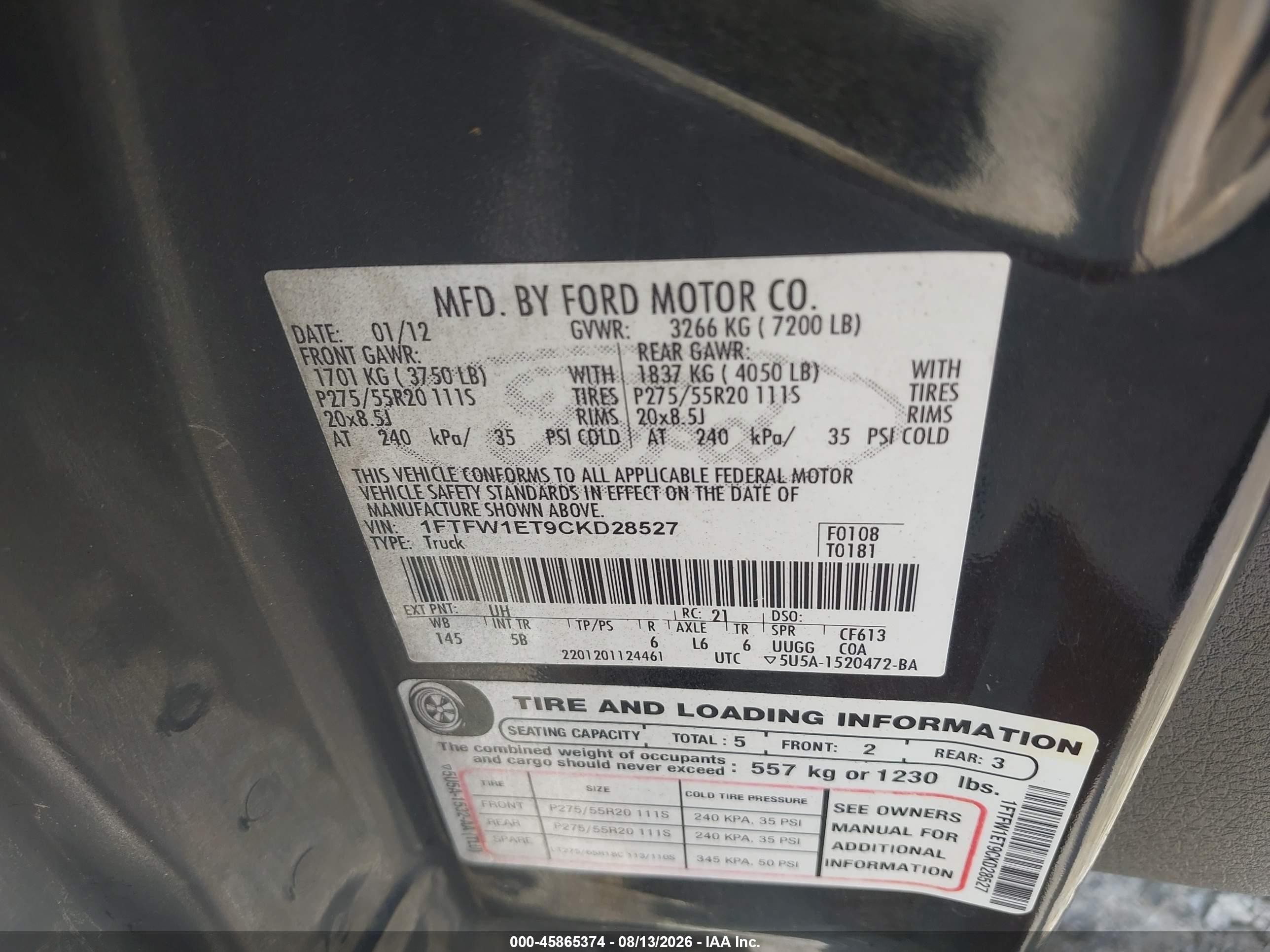2012 Ford F-150 Fx4 Black vin: 1FTFW1ET9CKD28527