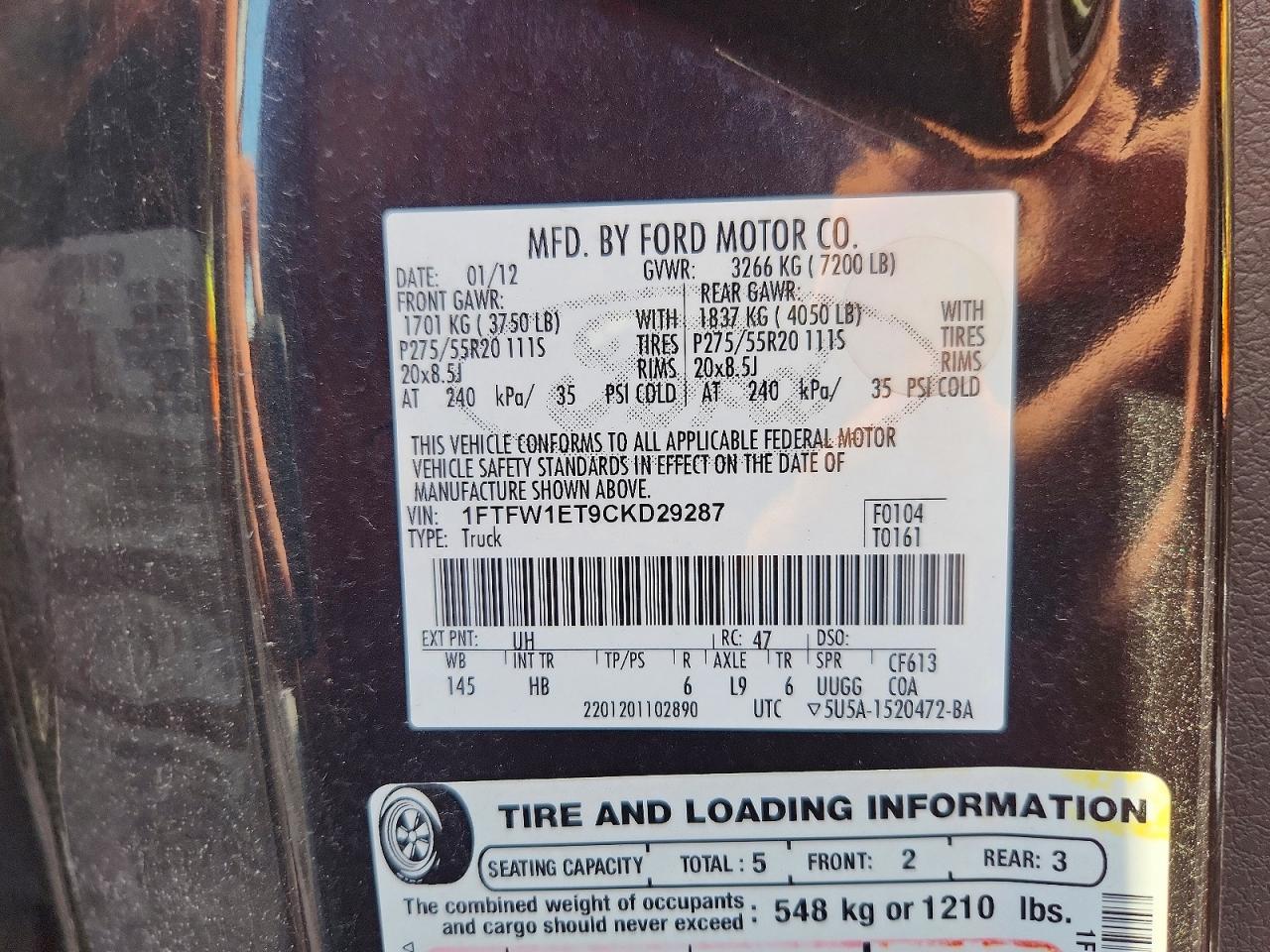 2012 Ford F150 Supercrew Black vin: 1FTFW1ET9CKD29287