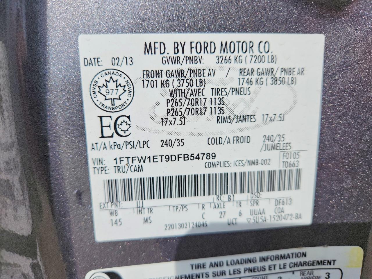 2013 Ford F150 Supercrew Gray vin: 1FTFW1ET9DFB54789