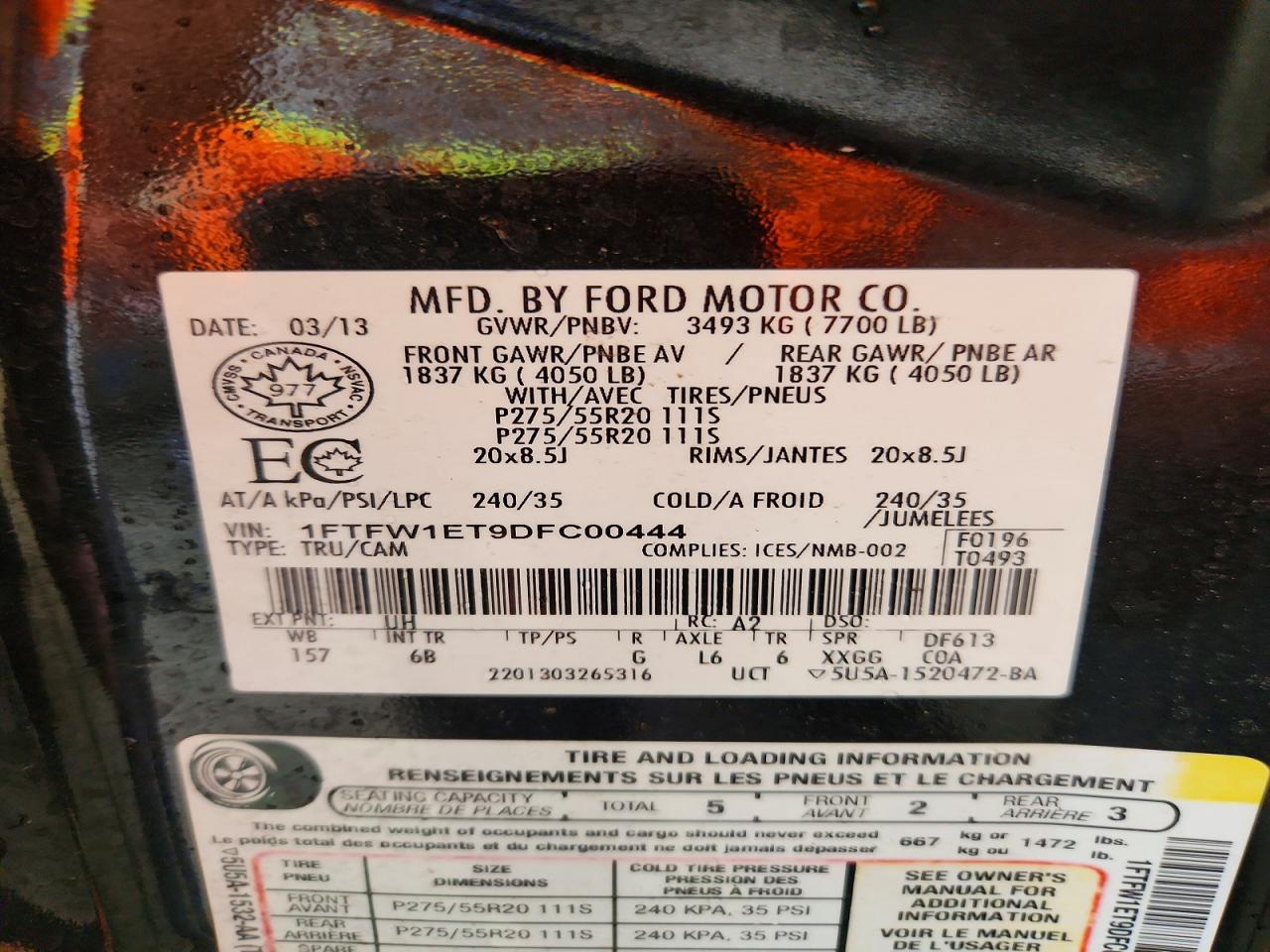 2013 Ford F150 Supercrew Black vin: 1FTFW1ET9DFC00444