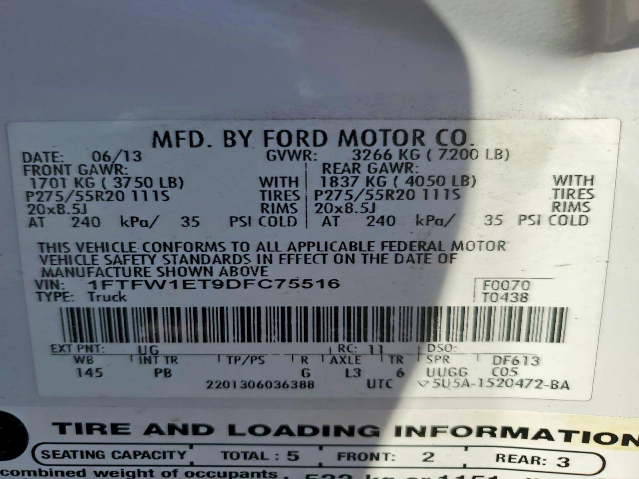 2013 Ford F150 Supercrew White vin: 1FTFW1ET9DFC75516