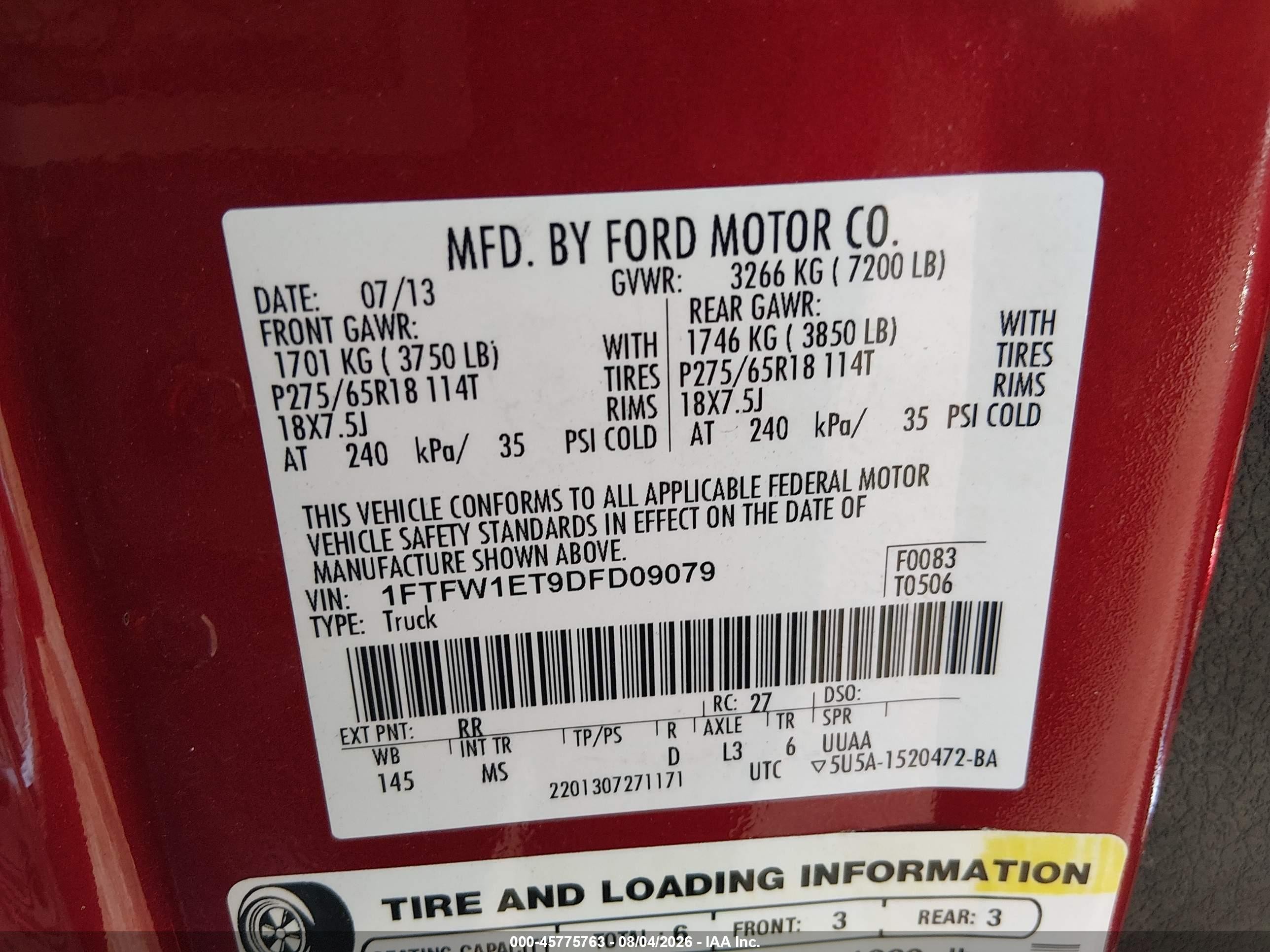 2013 Ford F-150 Xlt Red vin: 1FTFW1ET9DFD09079