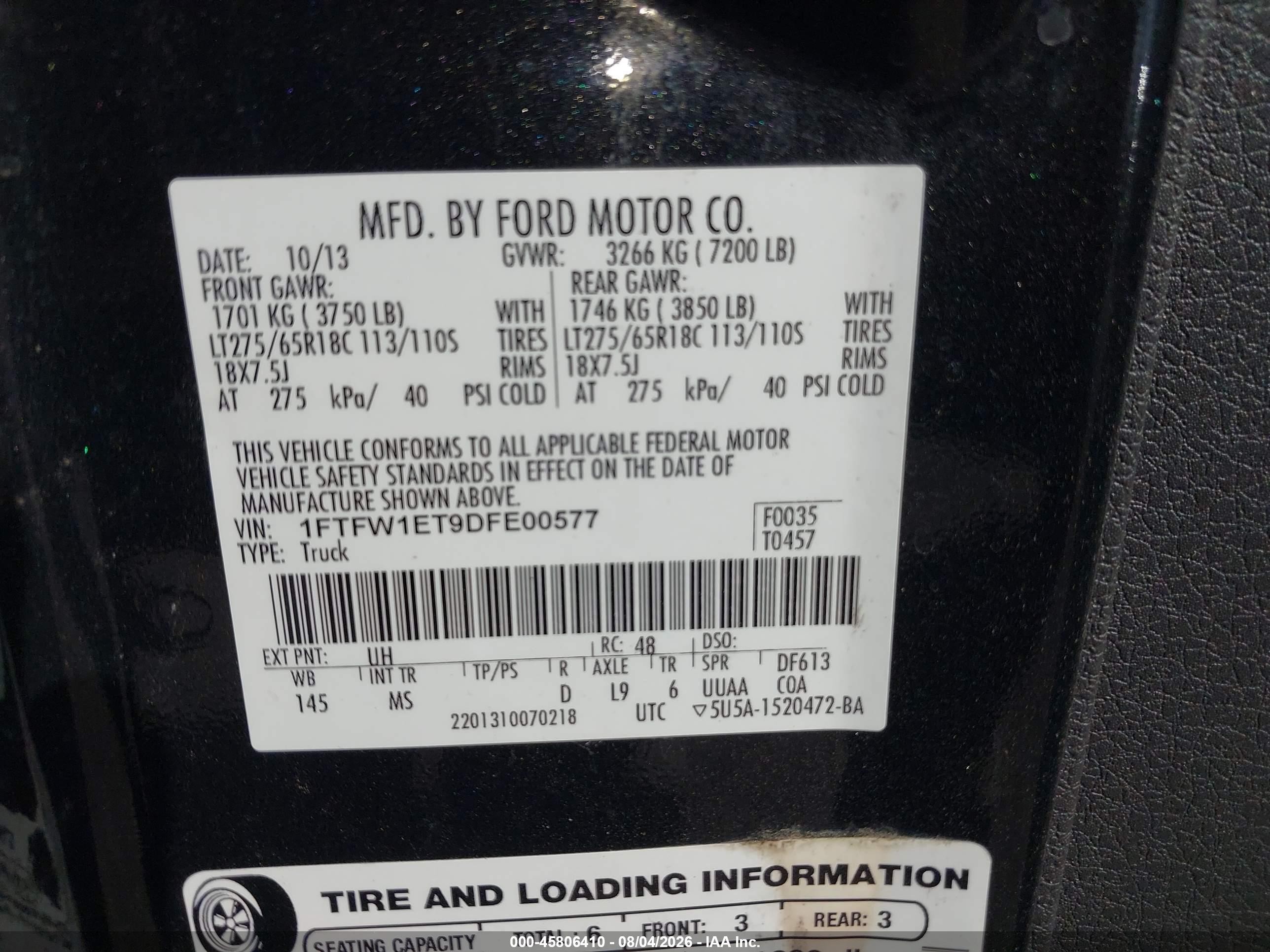 2013 Ford F-150 Xlt Black vin: 1FTFW1ET9DFE00577