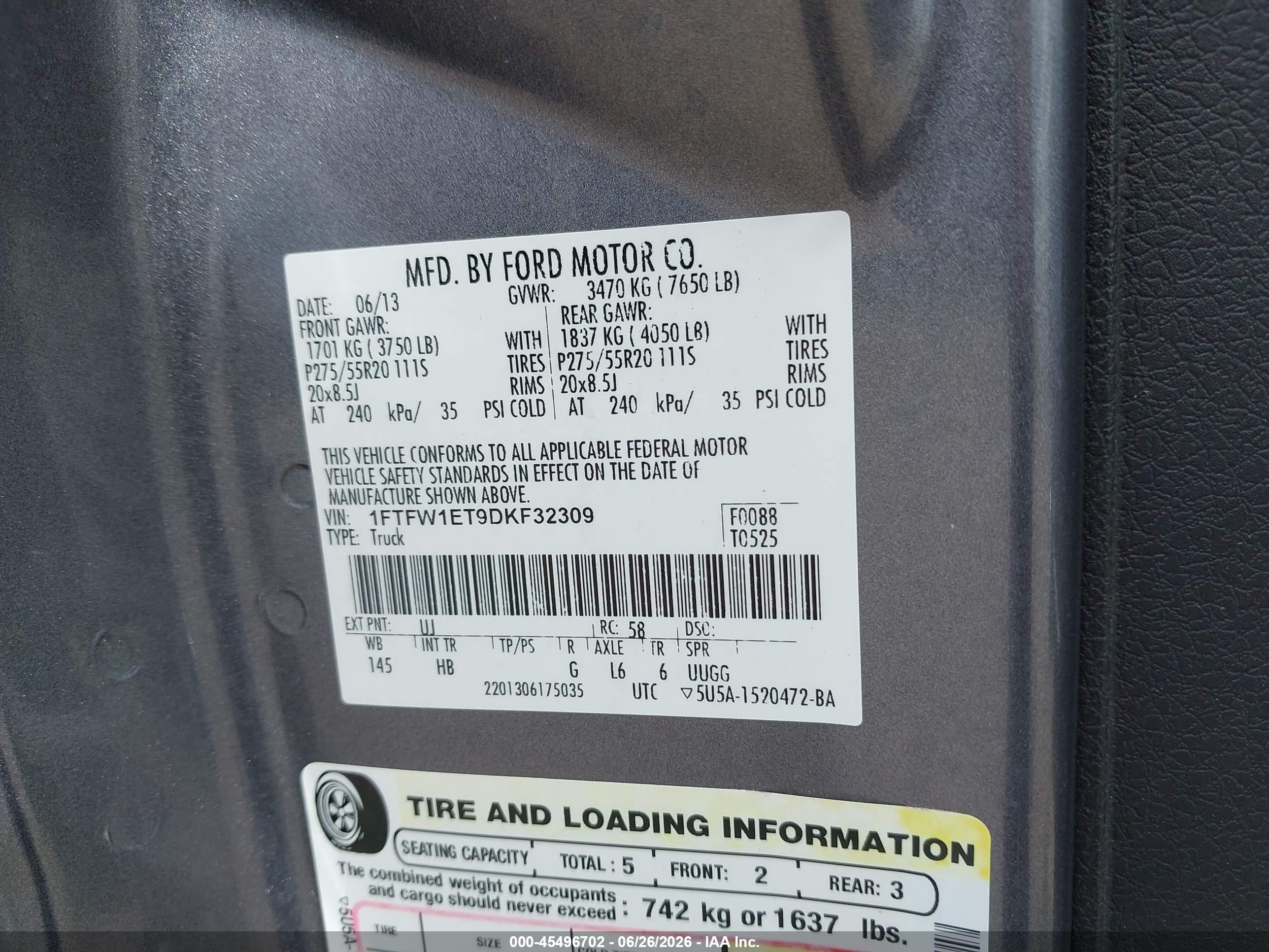 2013 Ford F-150 Lariat Gray vin: 1FTFW1ET9DKF32309