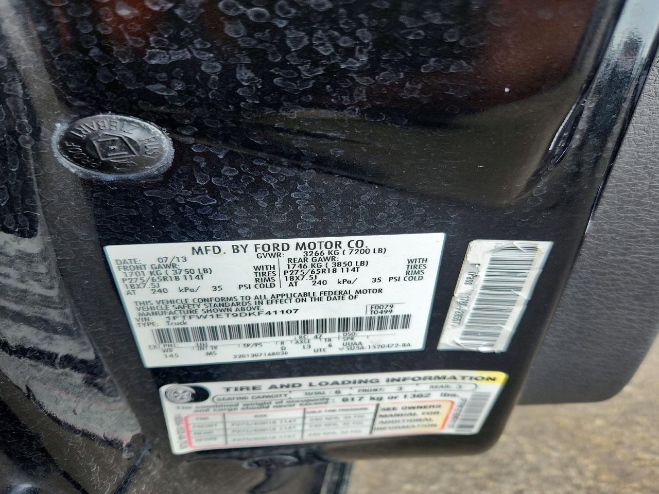 2013 Ford F150 Supercrew Black vin: 1FTFW1ET9DKF41107