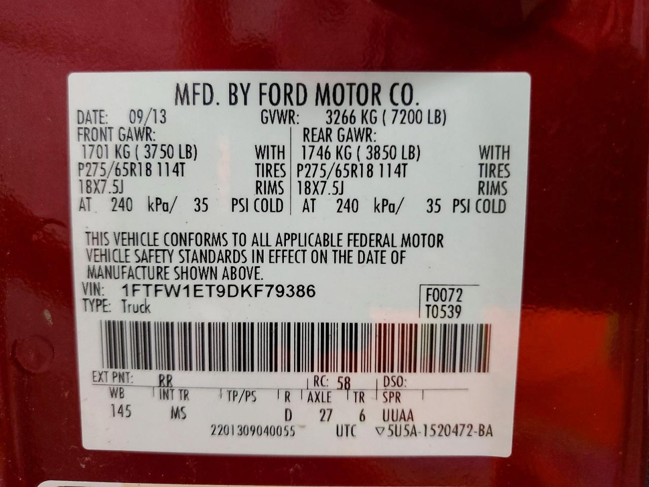 2013 Ford F150 Xlt Red vin: 1FTFW1ET9DKF79386