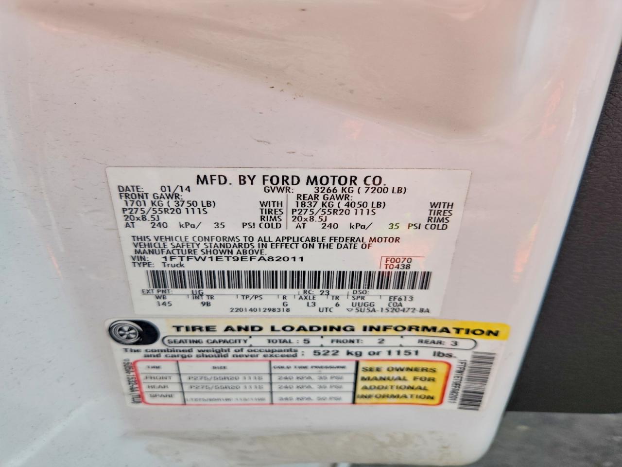 2014 Ford F150 Supercrew White vin: 1FTFW1ET9EFA82011
