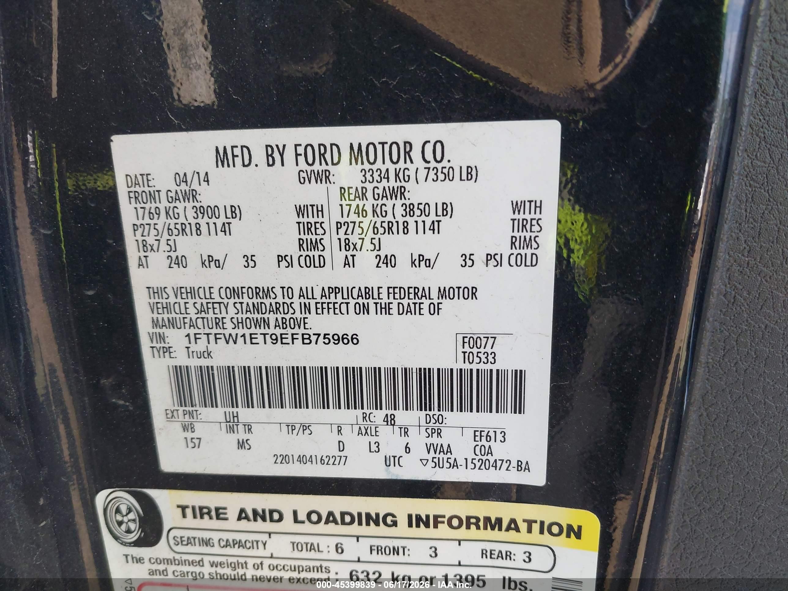 2014 Ford F-150 Xlt Black vin: 1FTFW1ET9EFB75966