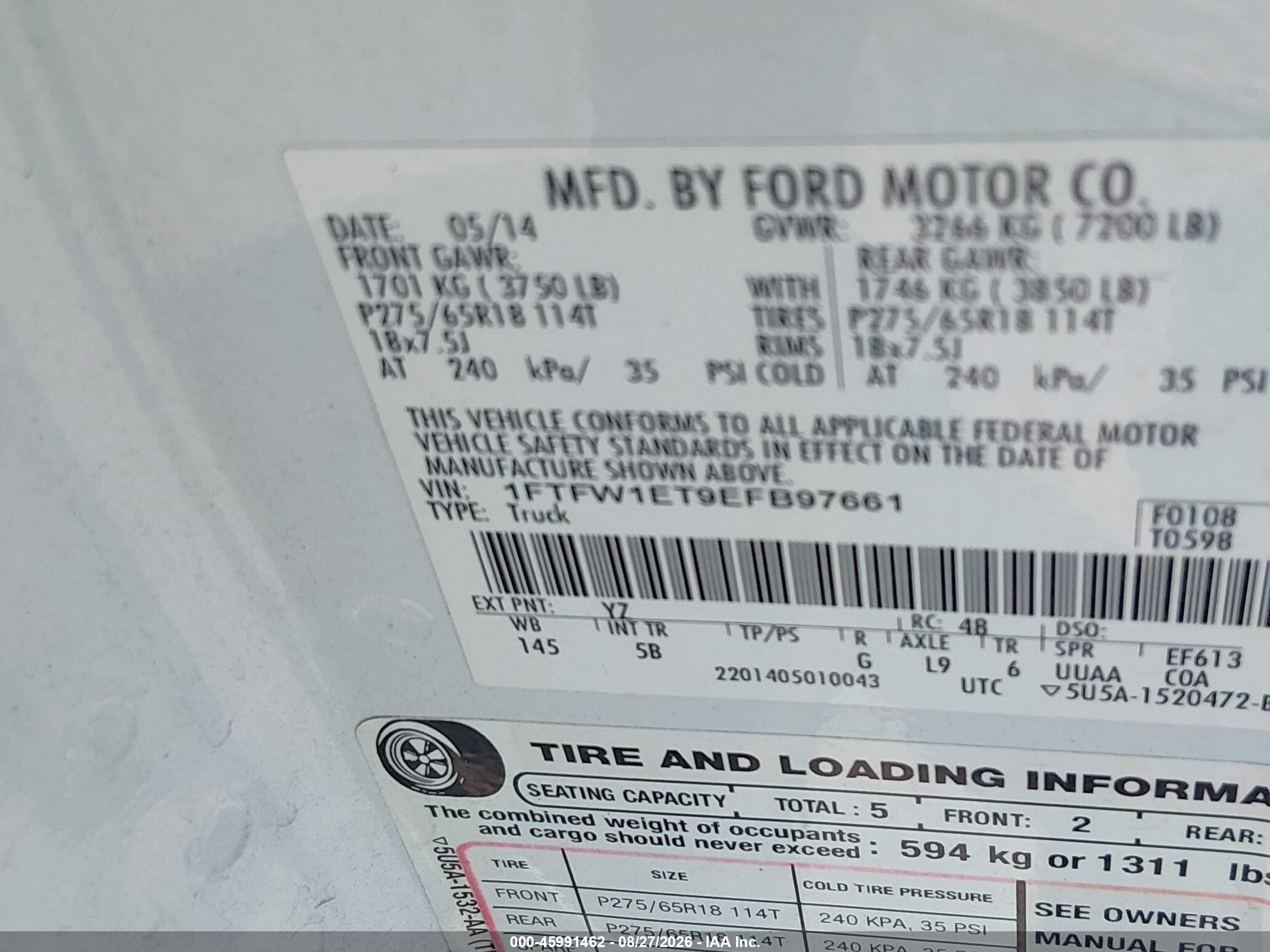 2014 Ford F-150 Fx4 Белый vin: 1FTFW1ET9EFB97661