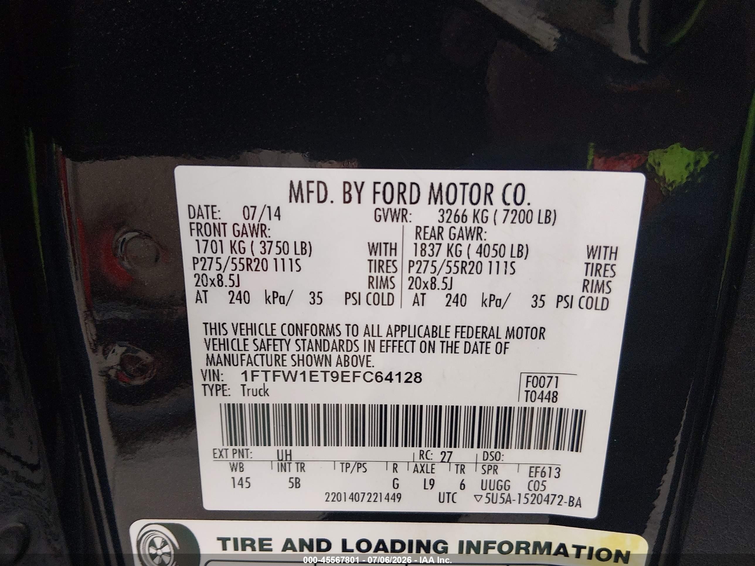 2014 Ford F-150 Fx4 Черный vin: 1FTFW1ET9EFC64128