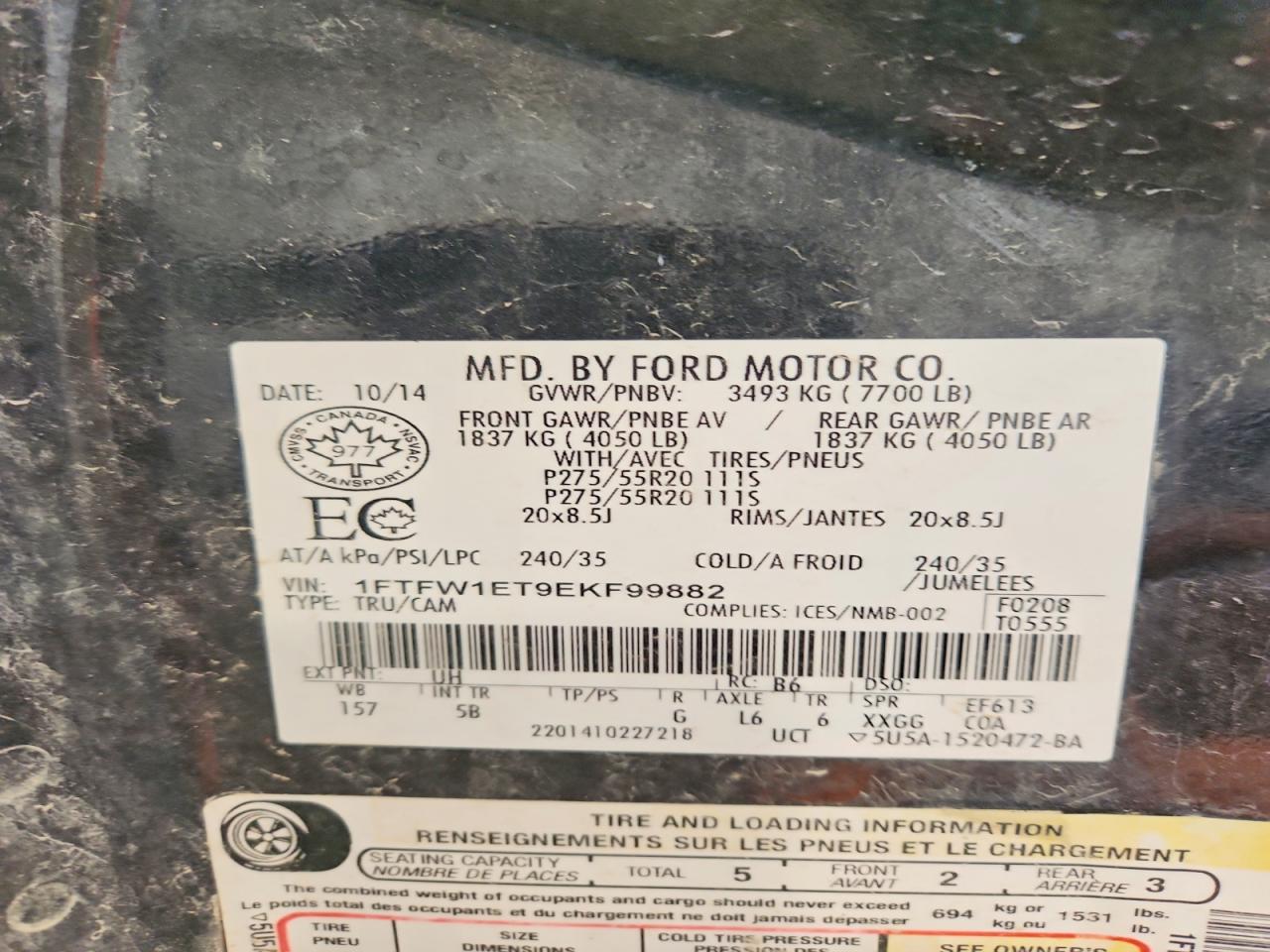 2014 Ford F150 Supercrew Black vin: 1FTFW1ET9EKF99882