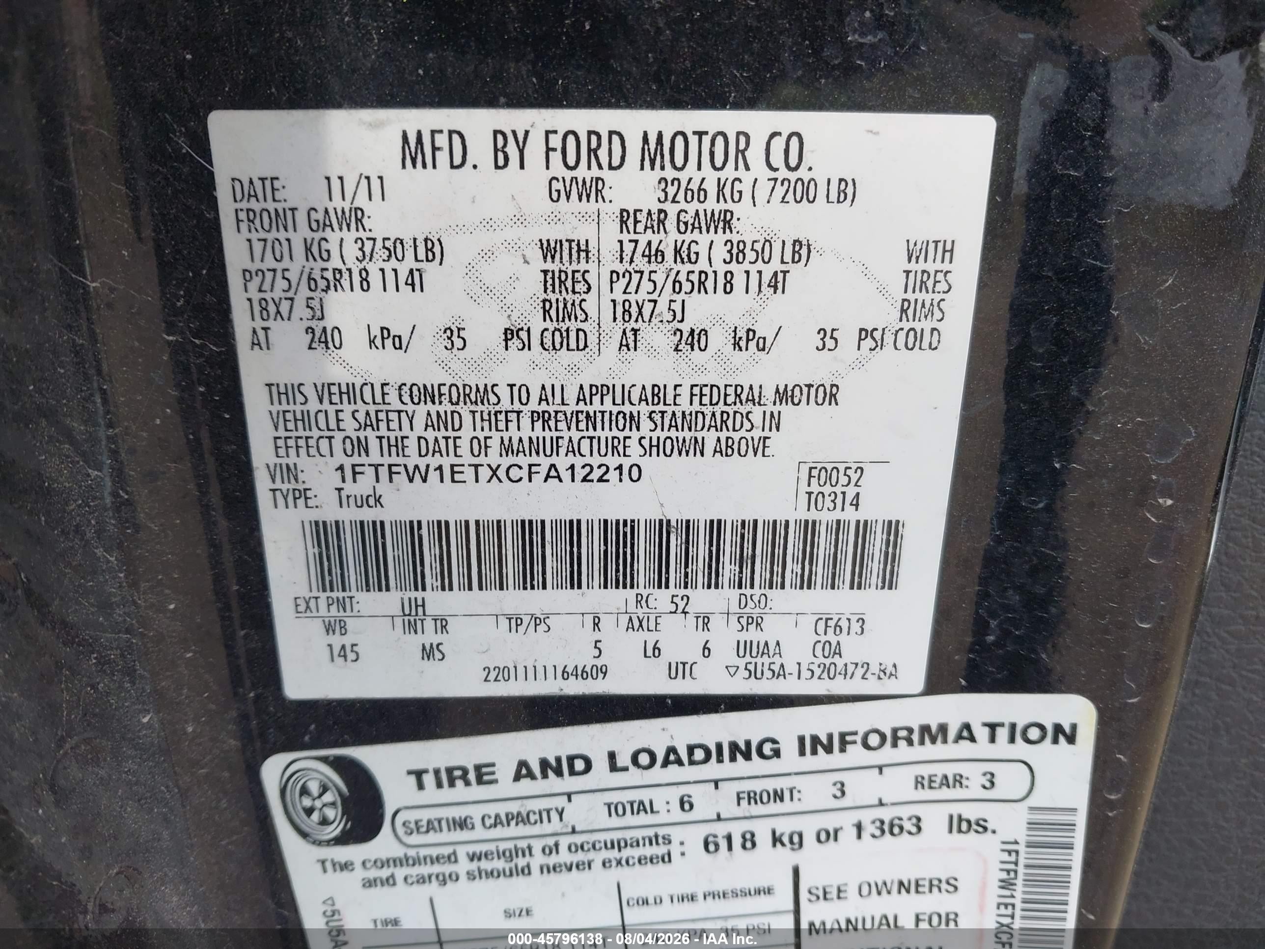 2012 Ford F-150 Xlt Black vin: 1FTFW1ETXCFA12210
