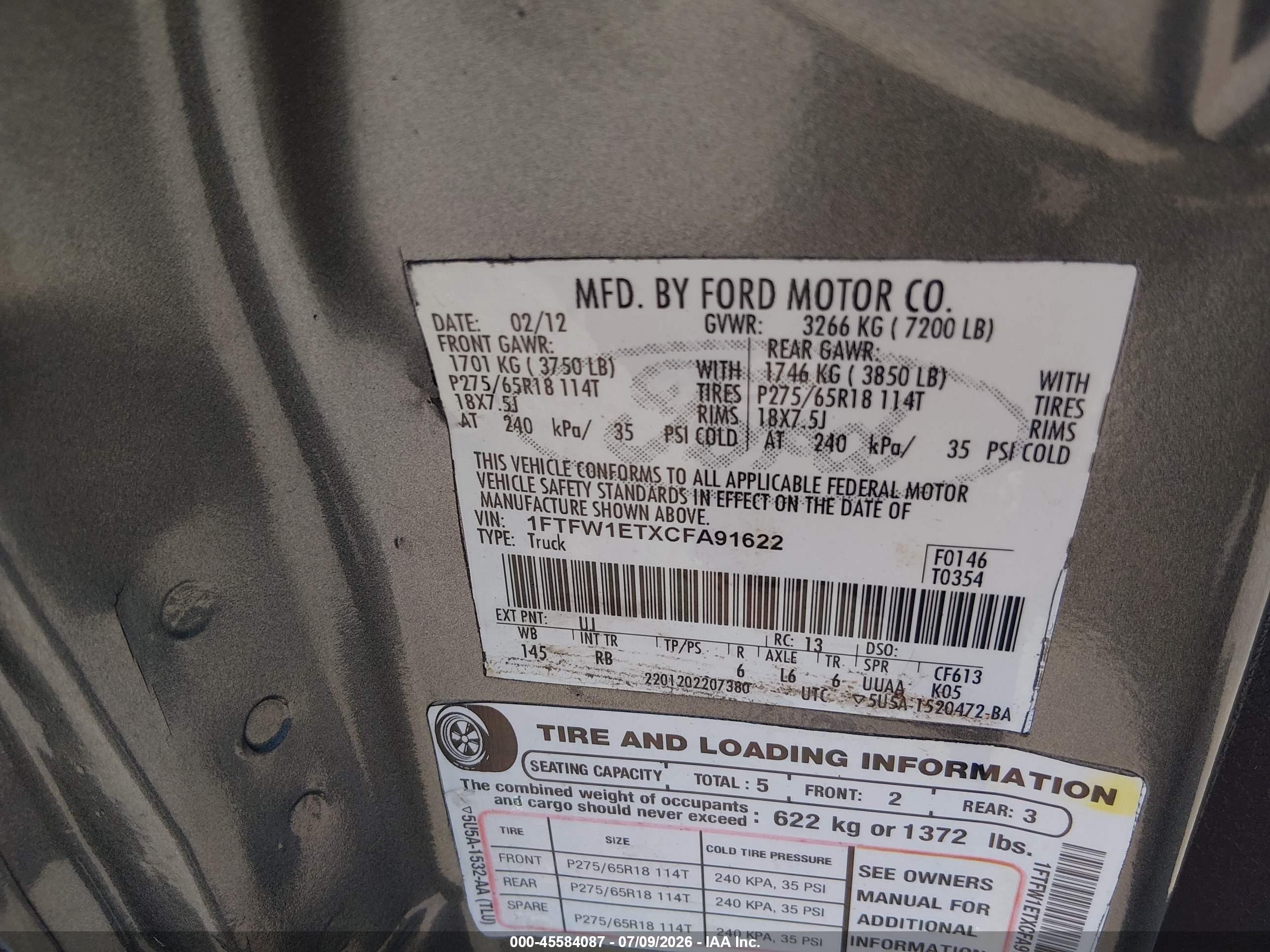 2012 Ford F-150 Fx4 Gray vin: 1FTFW1ETXCFA91622