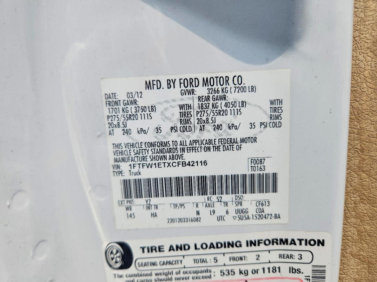 2012 Ford F150 Supercrew Burn vin: 1FTFW1ETXCFB42116