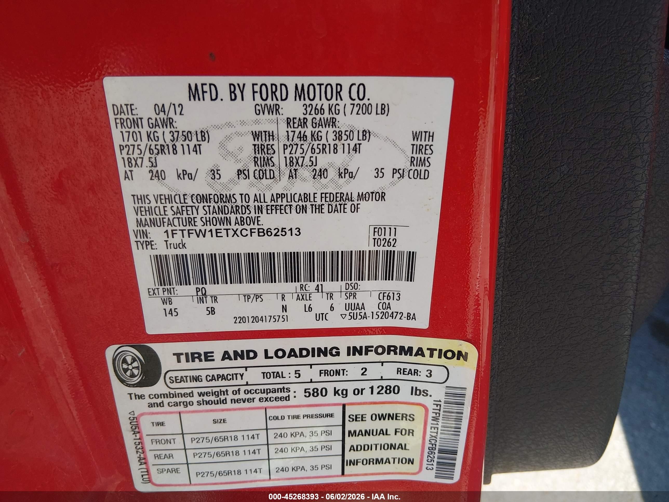 2012 Ford F-150 Fx4 Red vin: 1FTFW1ETXCFB62513