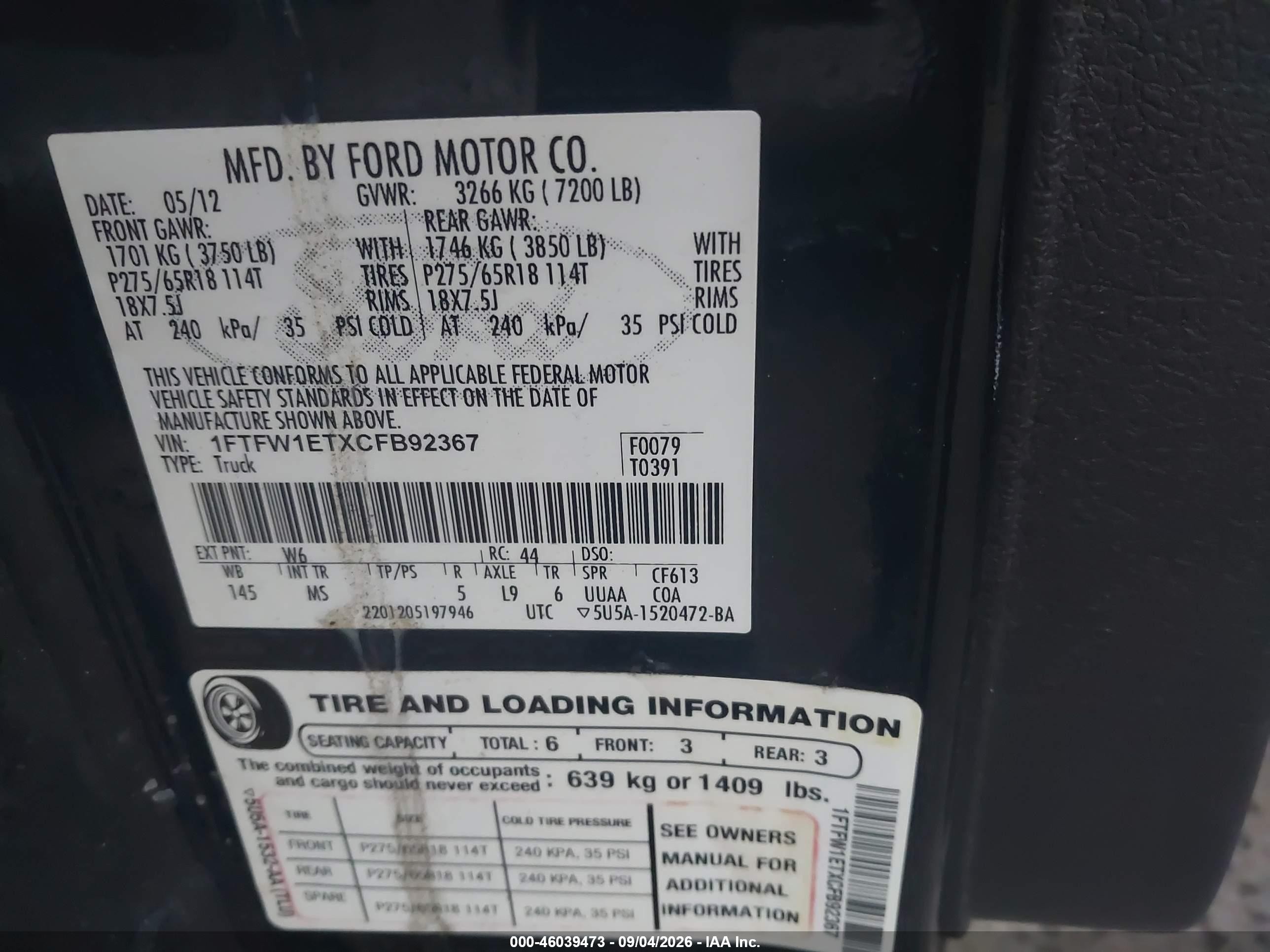 2012 Ford F-150 Xlt Black vin: 1FTFW1ETXCFB92367