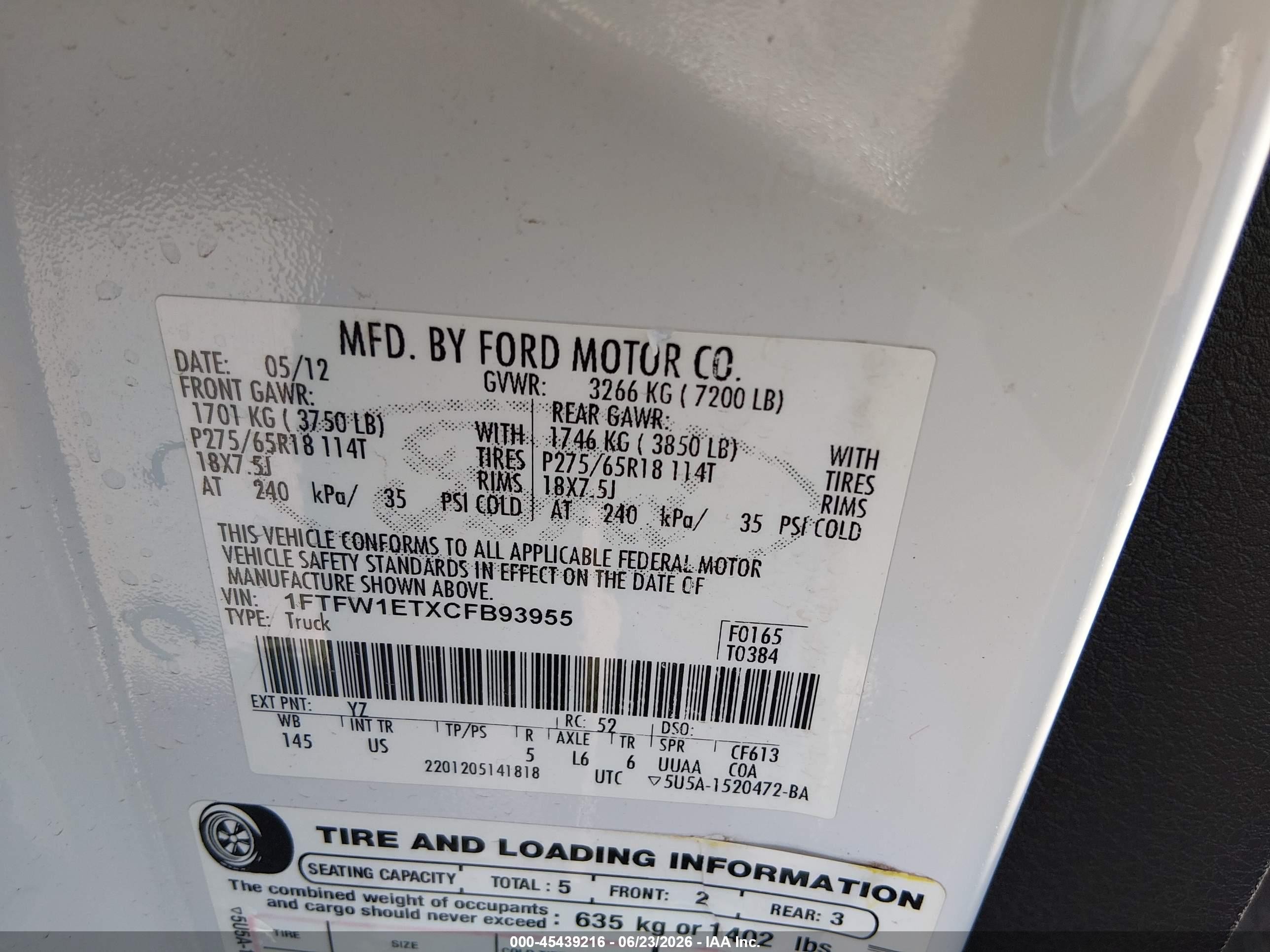 2012 Ford F-150 Xlt White vin: 1FTFW1ETXCFB93955