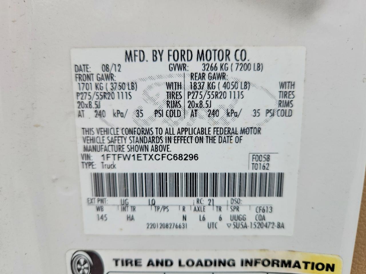 2012 Ford F150 Supercrew Two Tone vin: 1FTFW1ETXCFC68296
