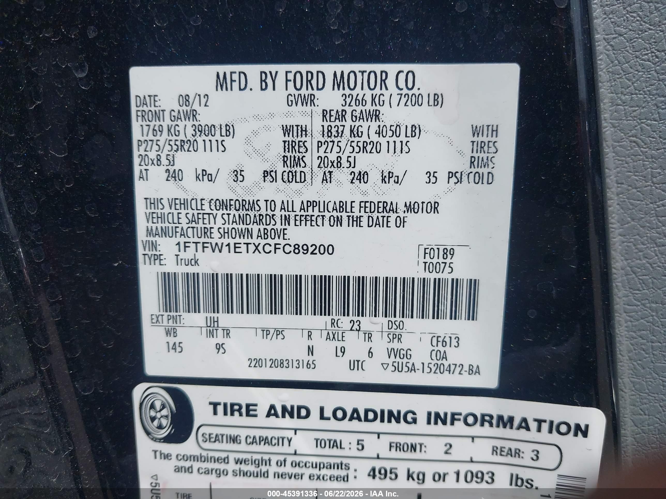 2012 Ford F-150 Platinum Black vin: 1FTFW1ETXCFC89200