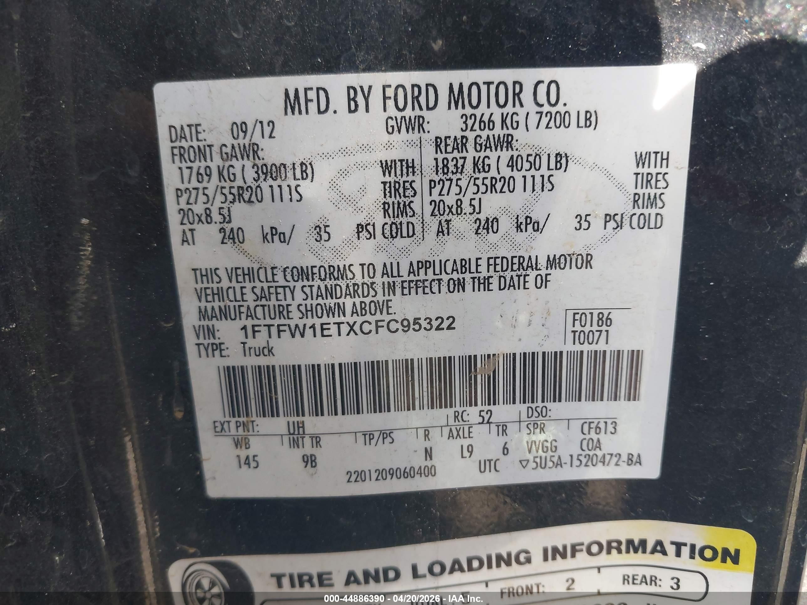 2012 Ford F-150 Platinum Black vin: 1FTFW1ETXCFC95322