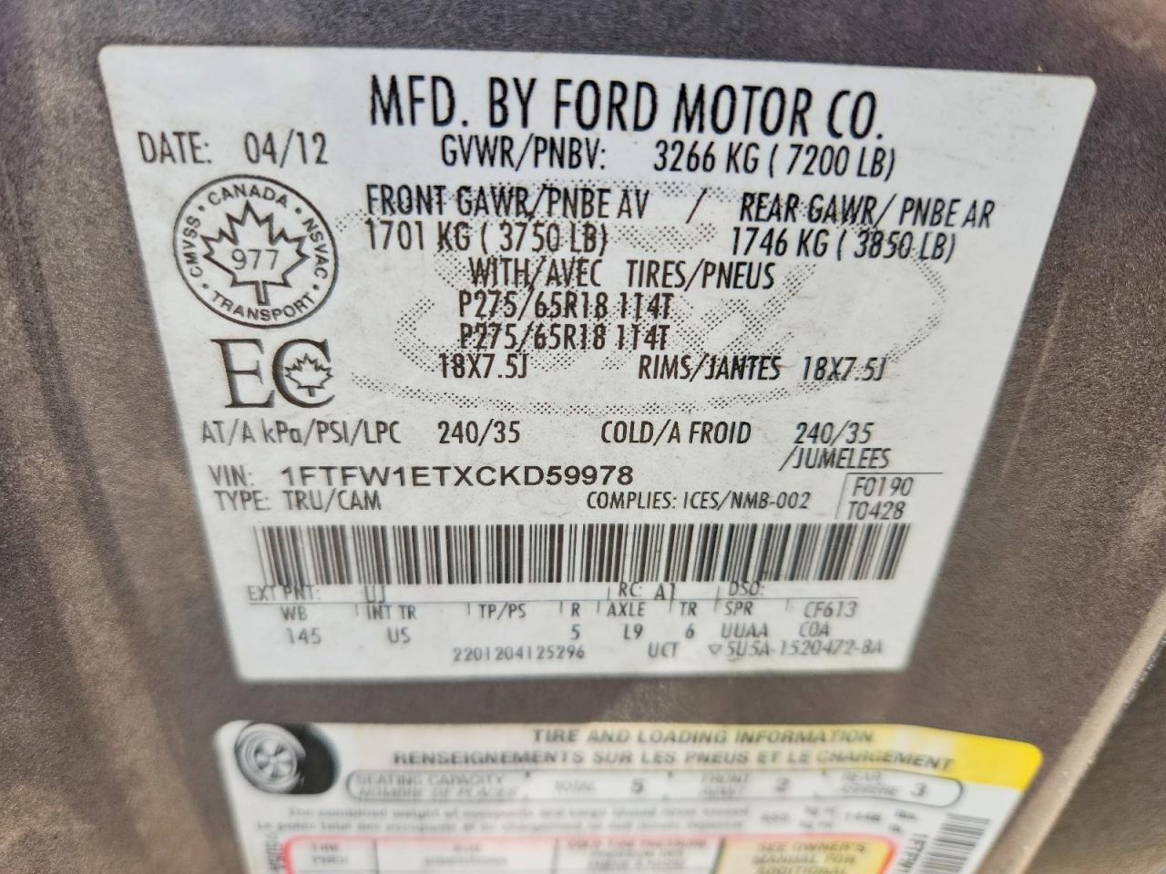 2012 Ford F-150 Supercrew Gray vin: 1FTFW1ETXCKD59978