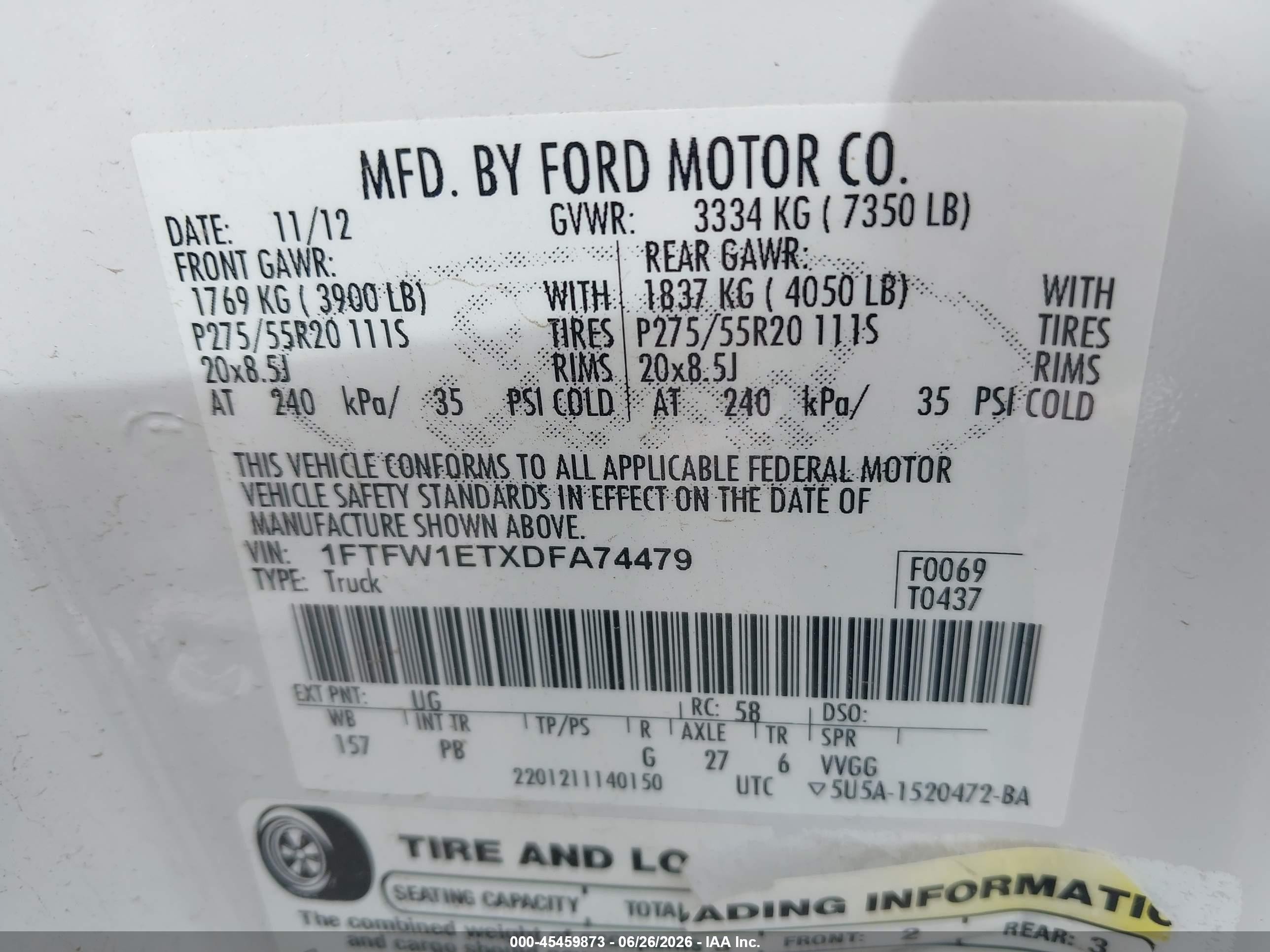 2013 Ford F-150 Platinum White vin: 1FTFW1ETXDFA74479