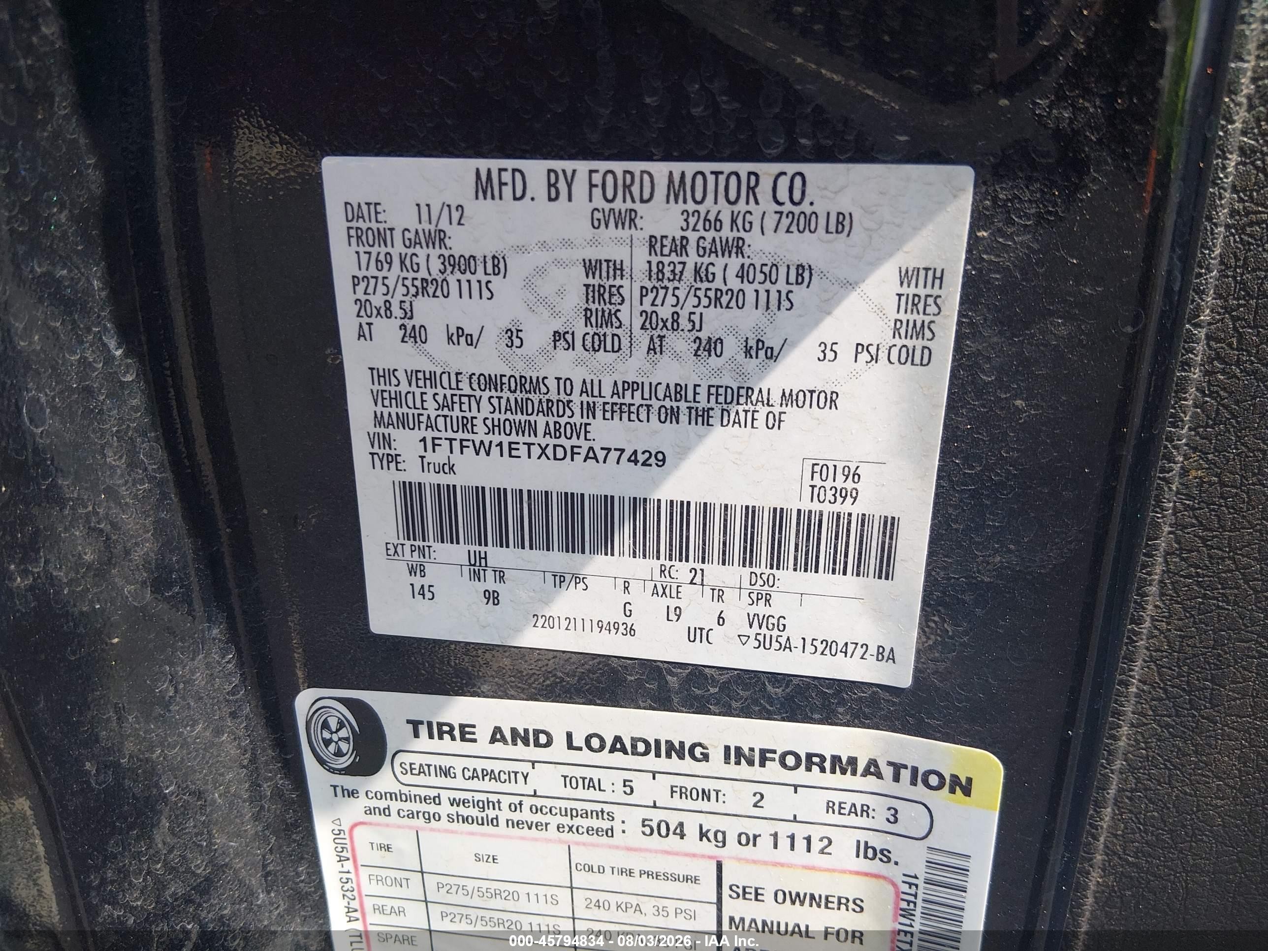 2013 Ford F-150 Platinum Black vin: 1FTFW1ETXDFA77429