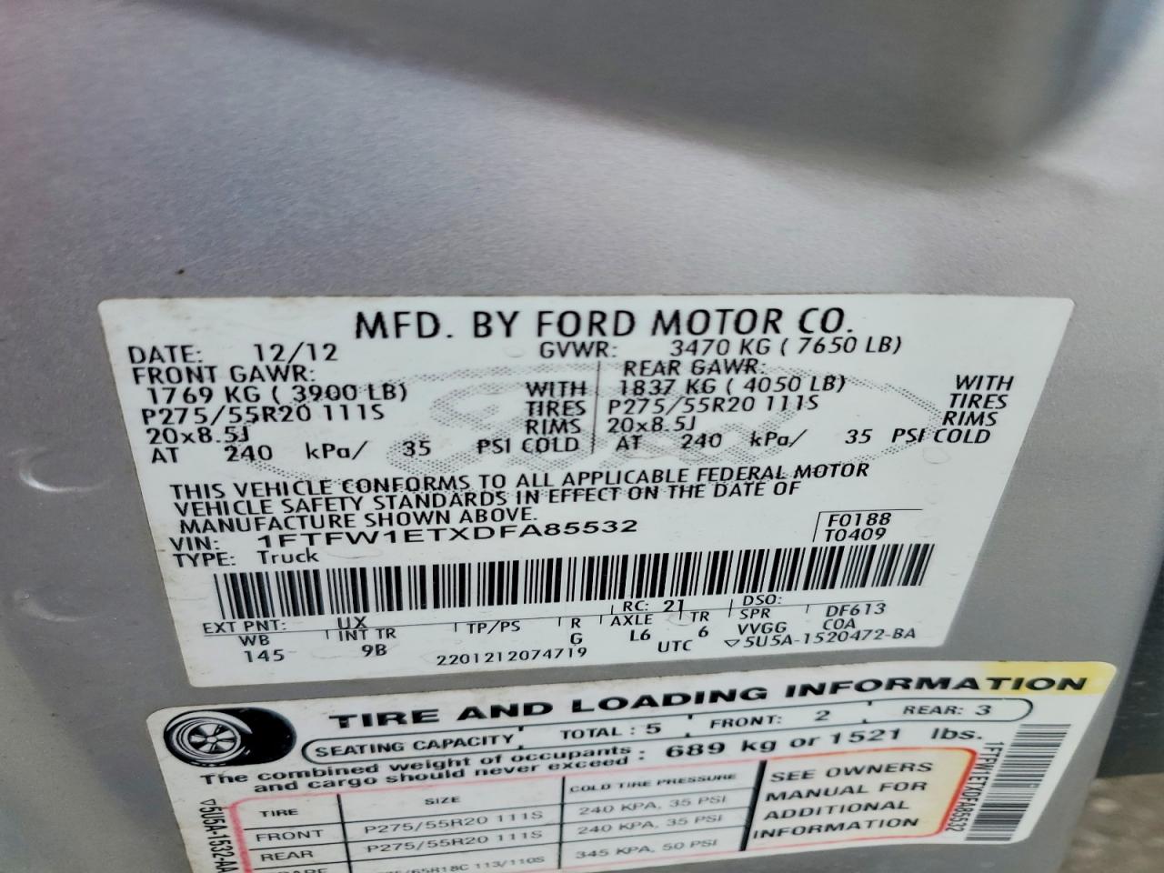 2013 Ford F150 Supercrew Silver vin: 1FTFW1ETXDFA85532