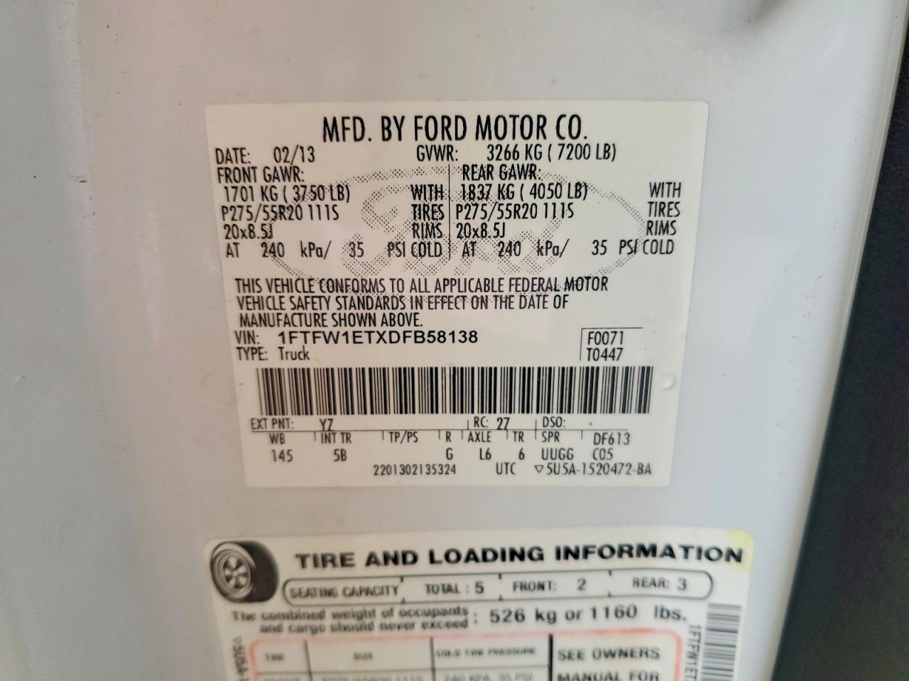 2013 Ford F150 Supercrew White vin: 1FTFW1ETXDFB58138
