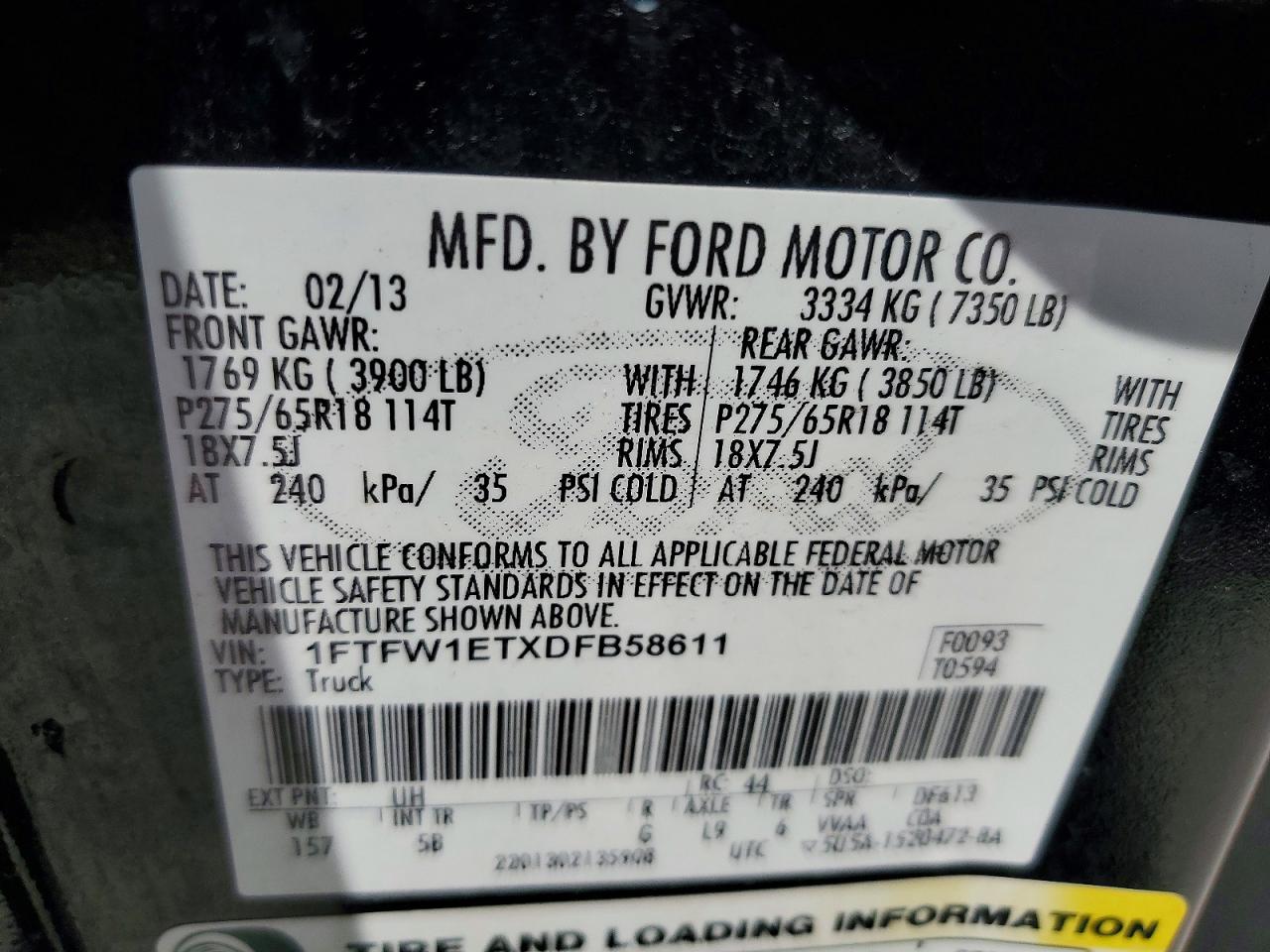 2013 Ford F150 Supercrew Black vin: 1FTFW1ETXDFB58611