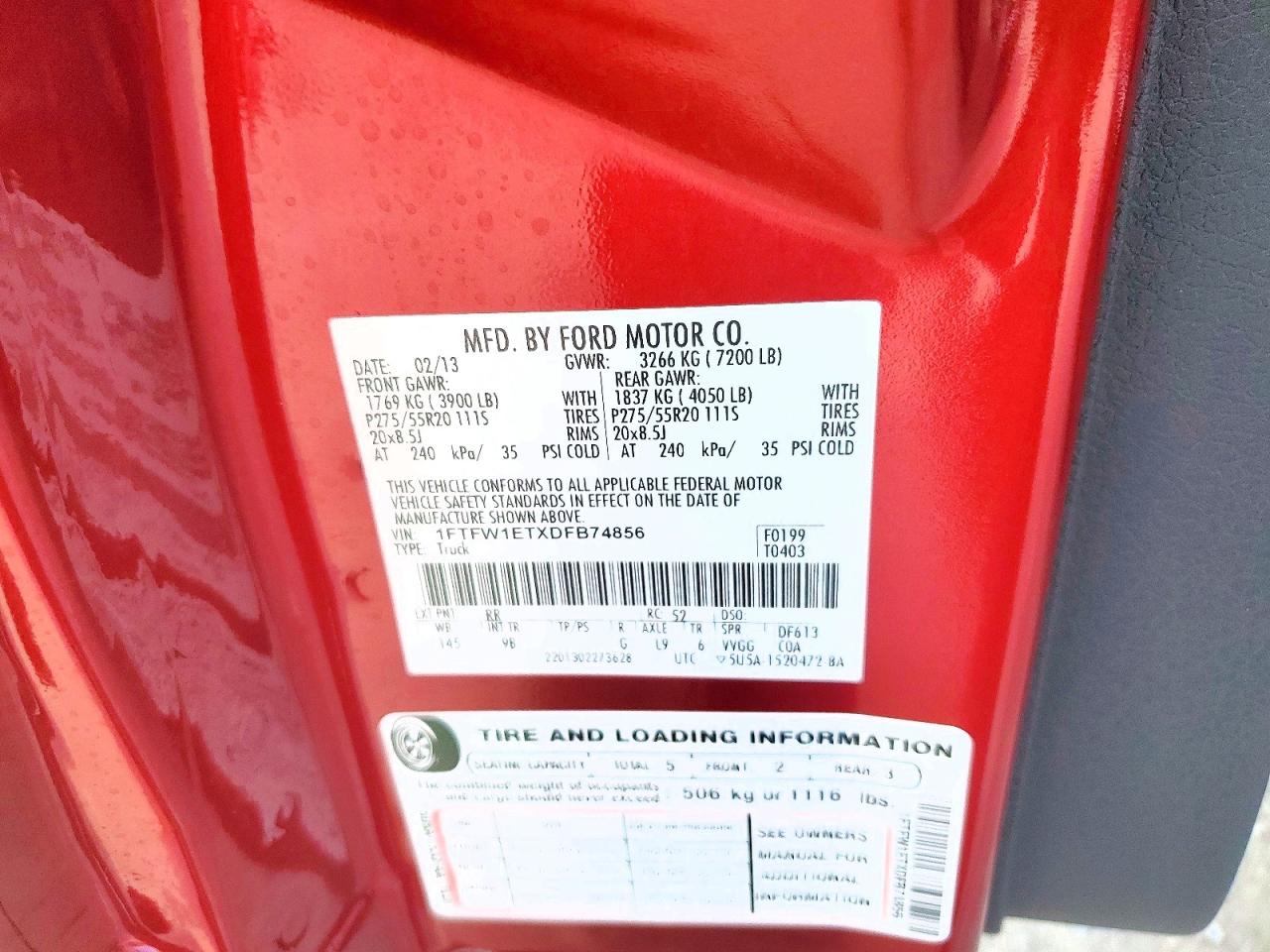2013 Ford F150 Supercrew Red vin: 1FTFW1ETXDFB74856