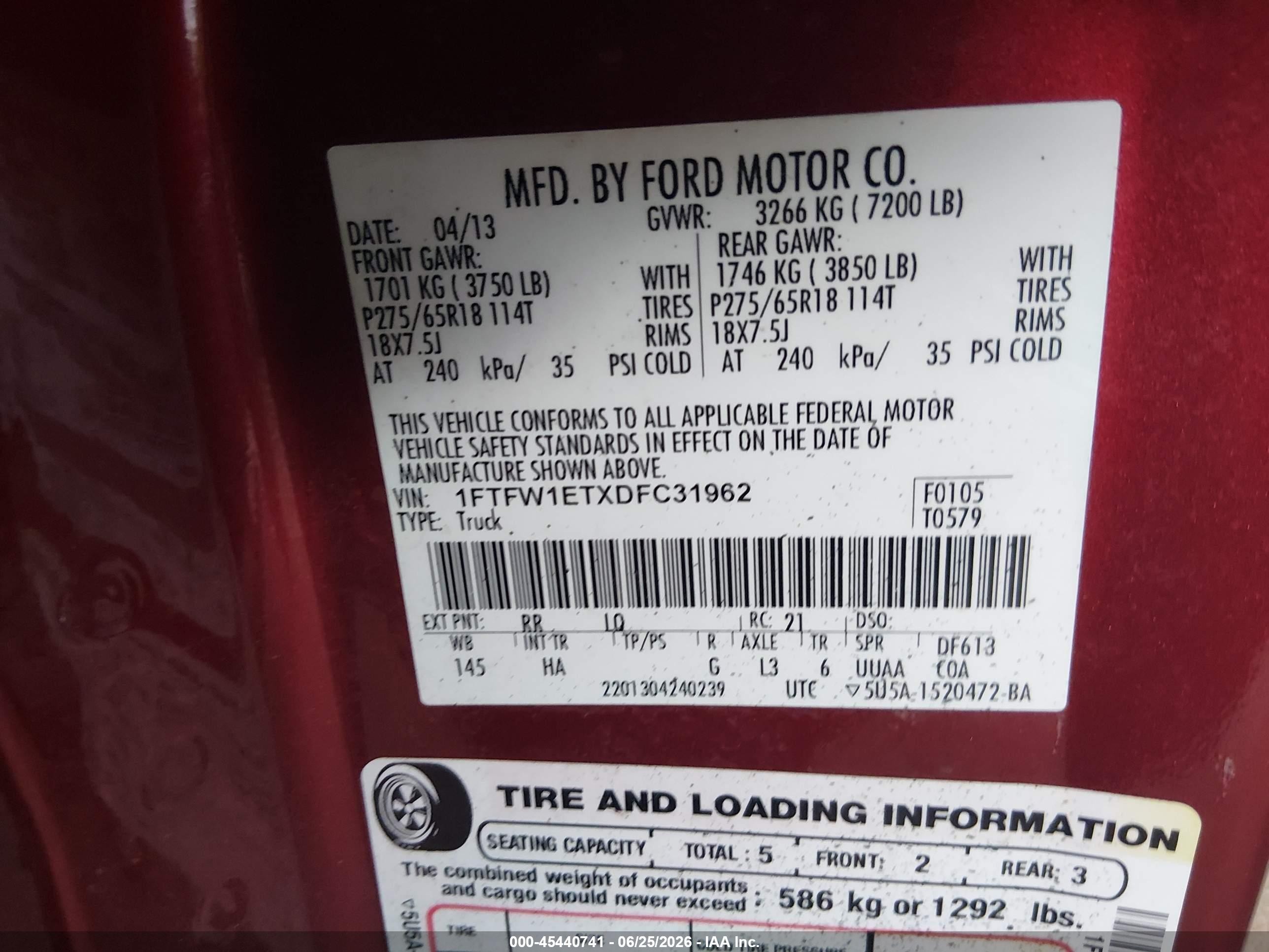 2013 Ford F-150 Fx4/king Ranch/lariat/limited/platinum/xl/xlt Красный vin: 1FTFW1ETXDFC31962