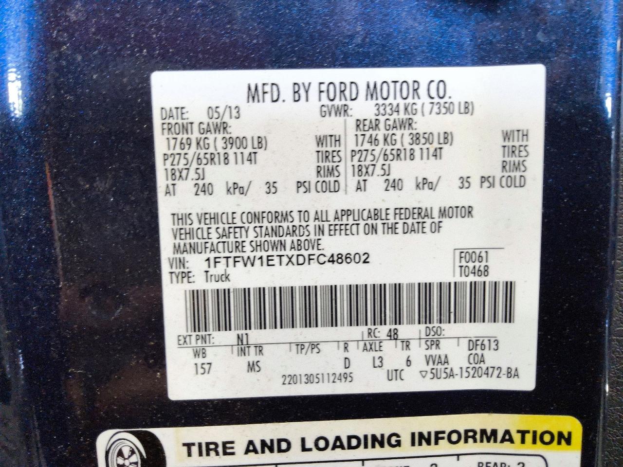 2013 Ford F150 Supercrew Blue vin: 1FTFW1ETXDFC48602