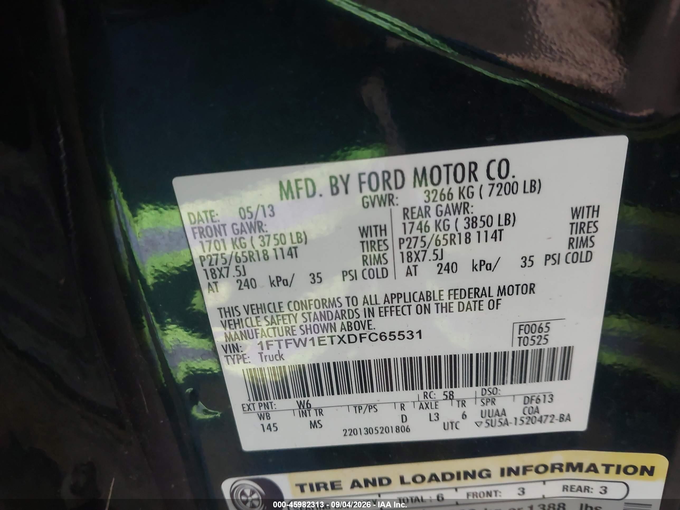 2013 Ford F-150 Xlt Green vin: 1FTFW1ETXDFC65531