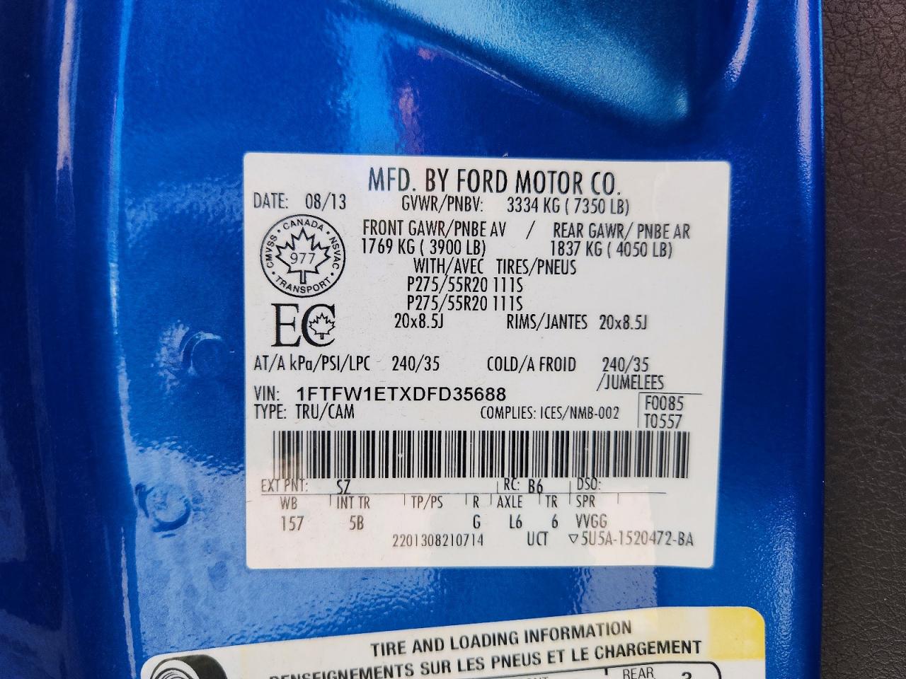 2013 Ford F150 Supercrew Синий vin: 1FTFW1ETXDFD35688