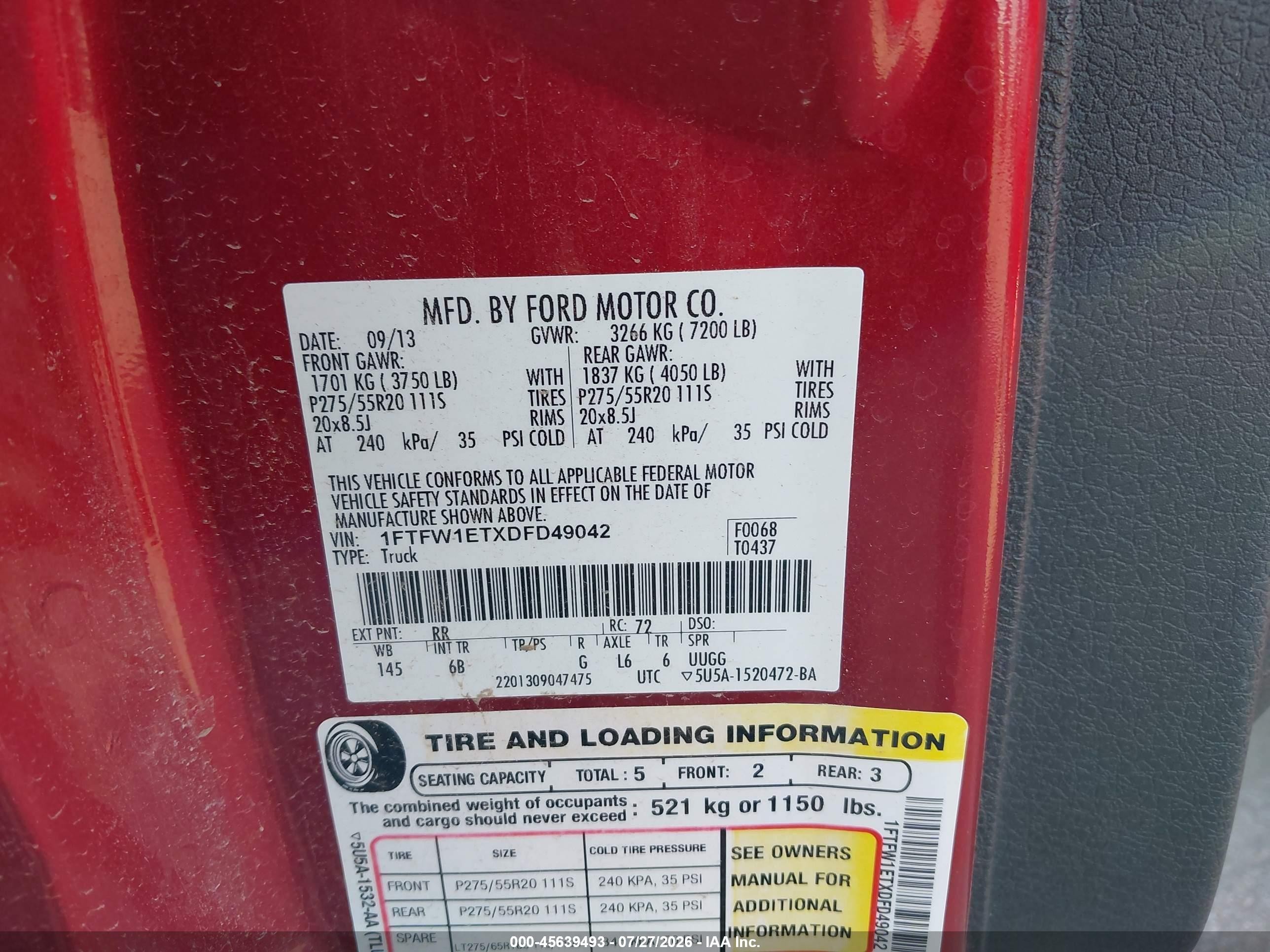 2013 Ford F-150 Fx4 Красный vin: 1FTFW1ETXDFD49042
