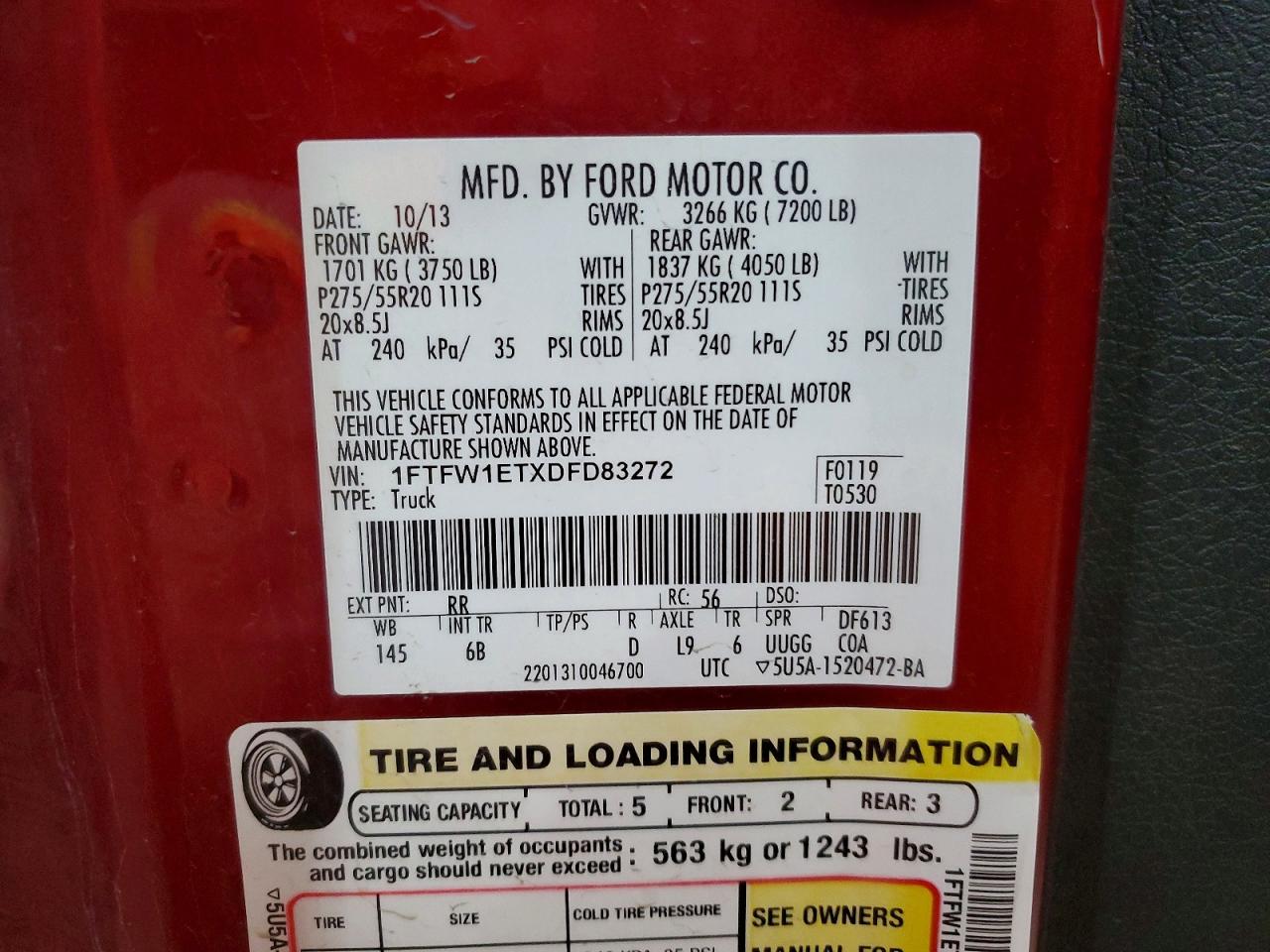 2013 Ford F150 Бордовый vin: 1FTFW1ETXDFD83272