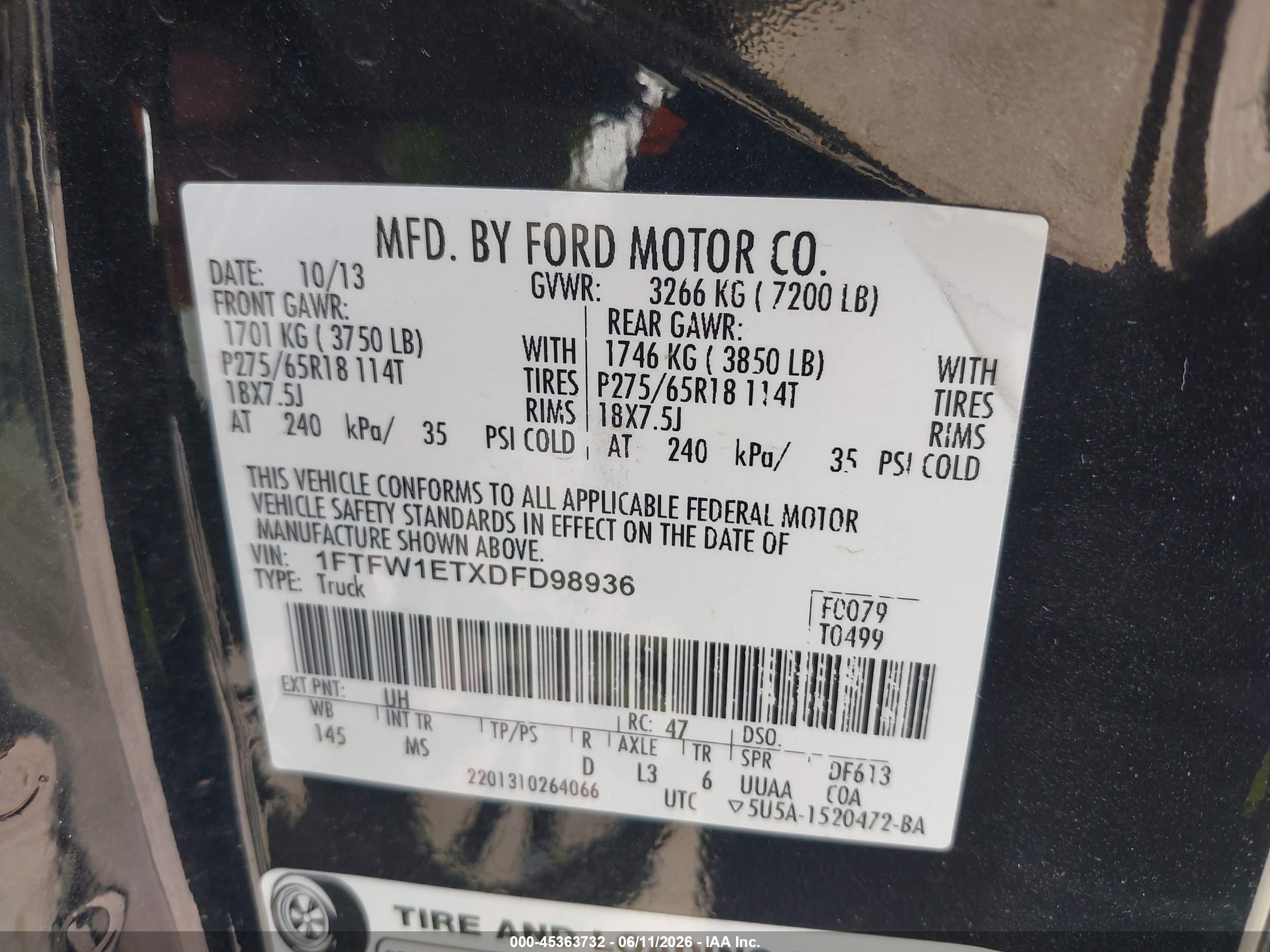 2013 Ford F-150 Xlt Black vin: 1FTFW1ETXDFD98936