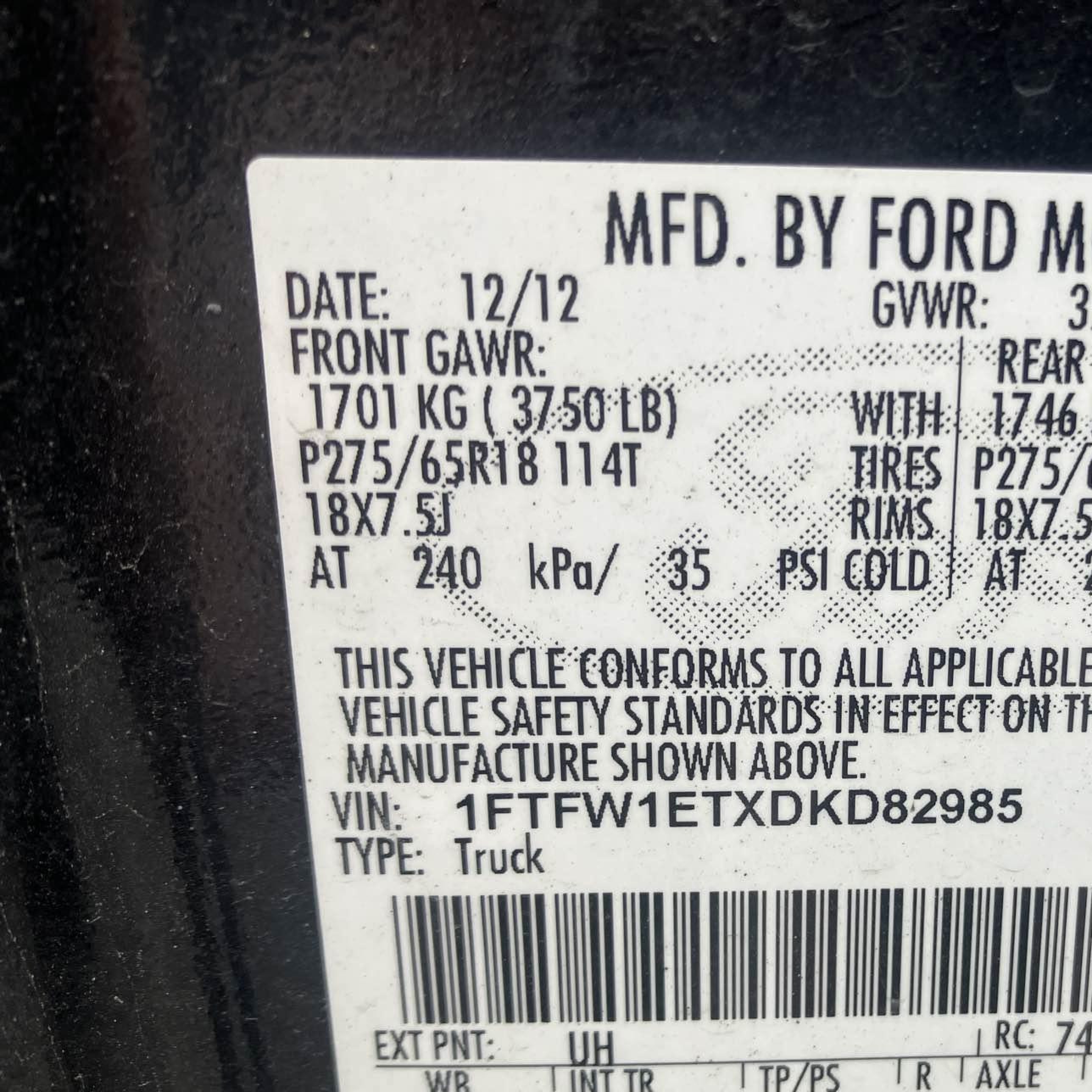 2013 Ford F-150 Fx4 Black vin: 1FTFW1ETXDKD82985
