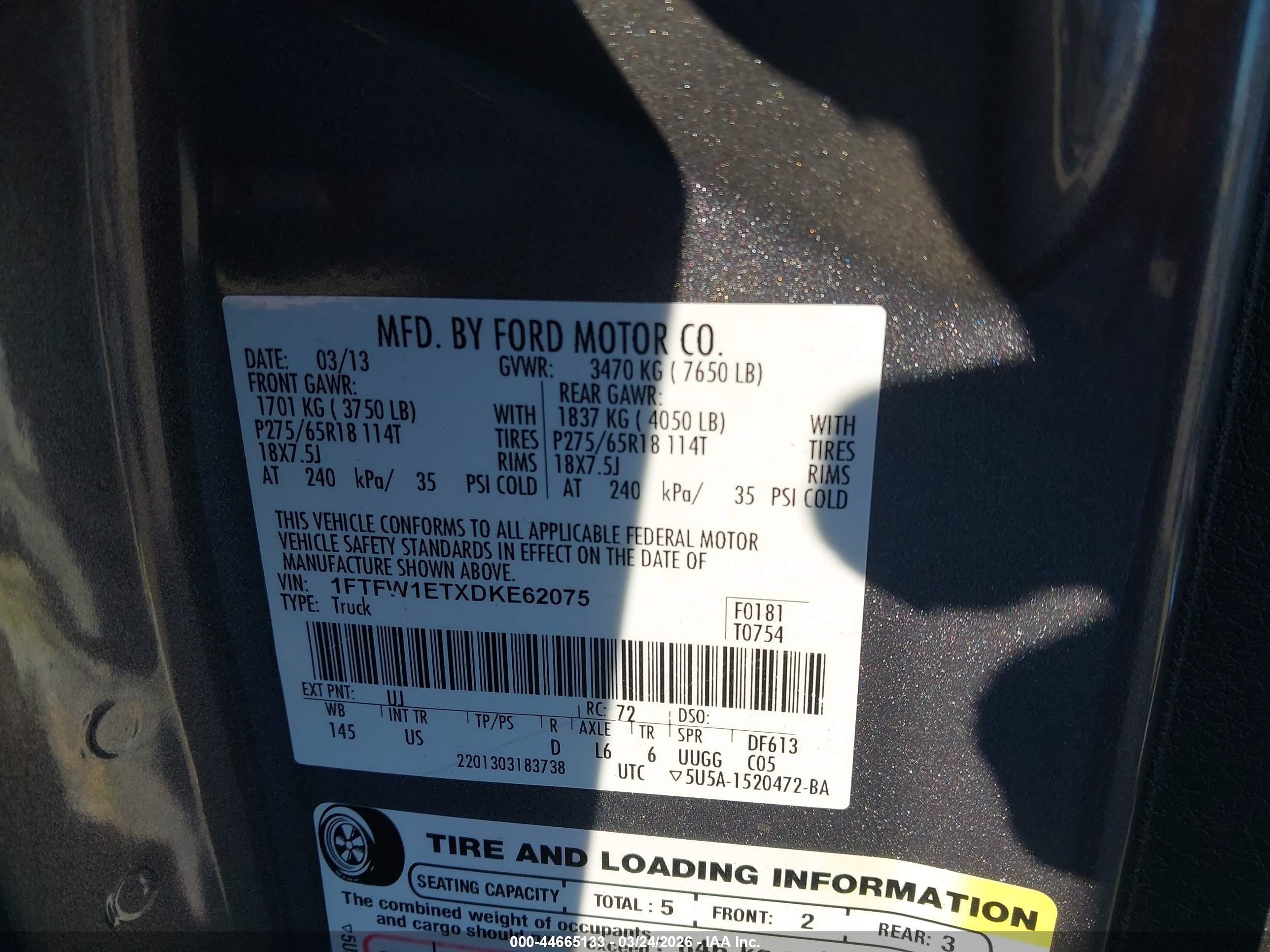 2013 Ford F-150 Xlt Gray vin: 1FTFW1ETXDKE62075