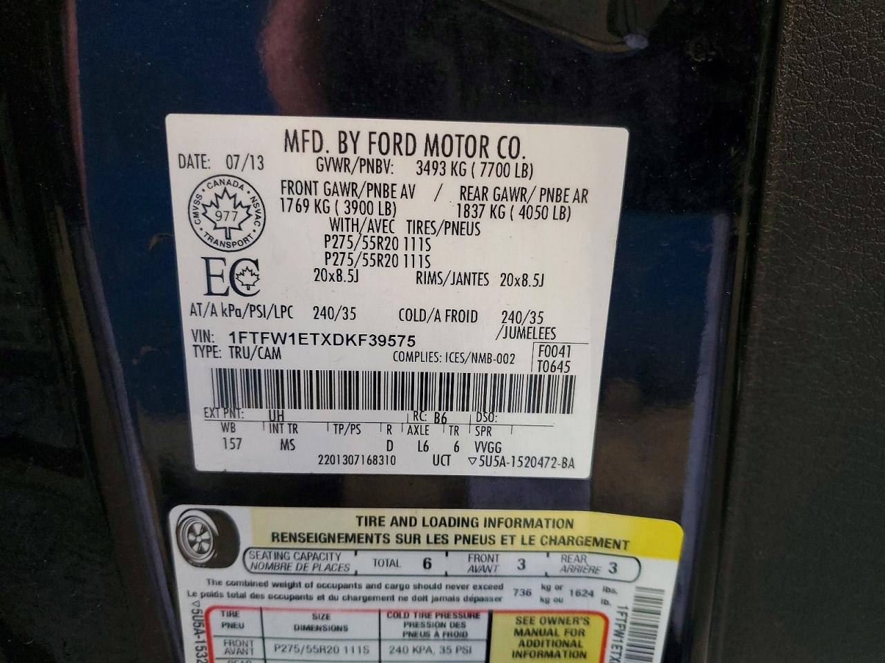 2013 Ford F150 Supercrew Black vin: 1FTFW1ETXDKF39575
