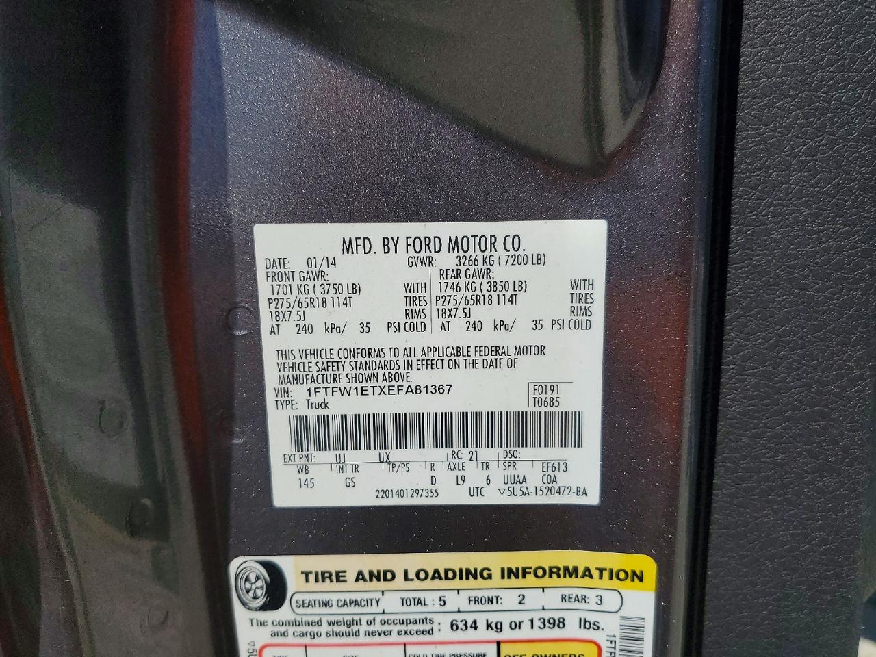 2014 Ford F150 Supercrew Gray vin: 1FTFW1ETXEFA81367