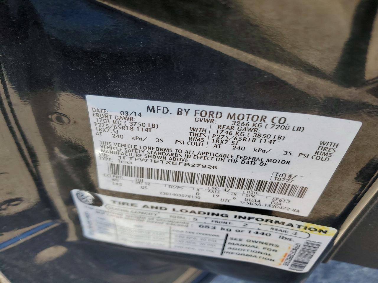 2014 Ford F150 Supercrew Черный vin: 1FTFW1ETXEFB27926