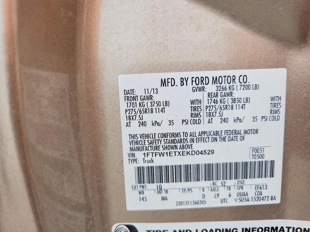 2014 Ford F150 Supercrew Gold vin: 1FTFW1ETXEKD04529