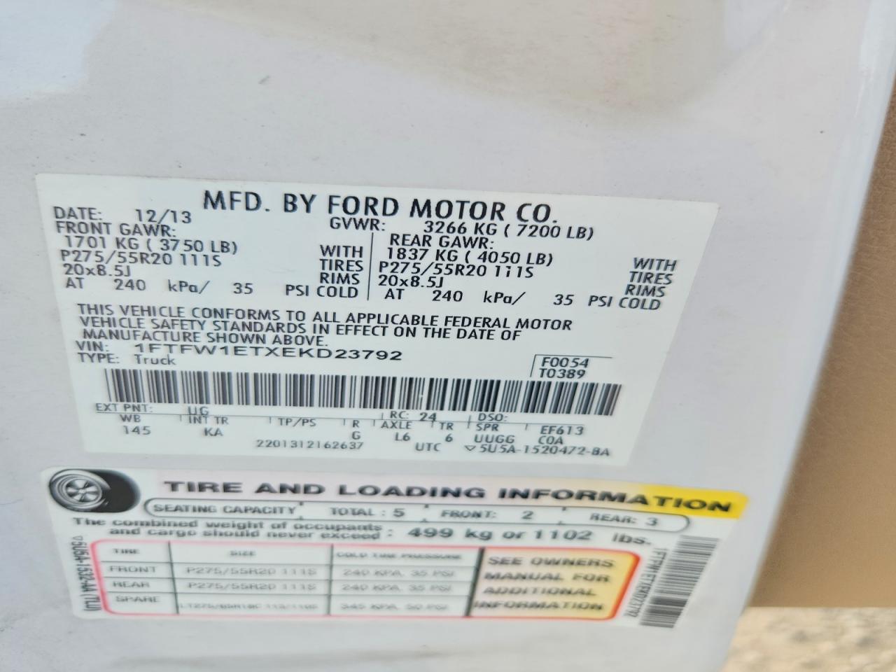 2014 Ford F150 Supercrew White vin: 1FTFW1ETXEKD23792