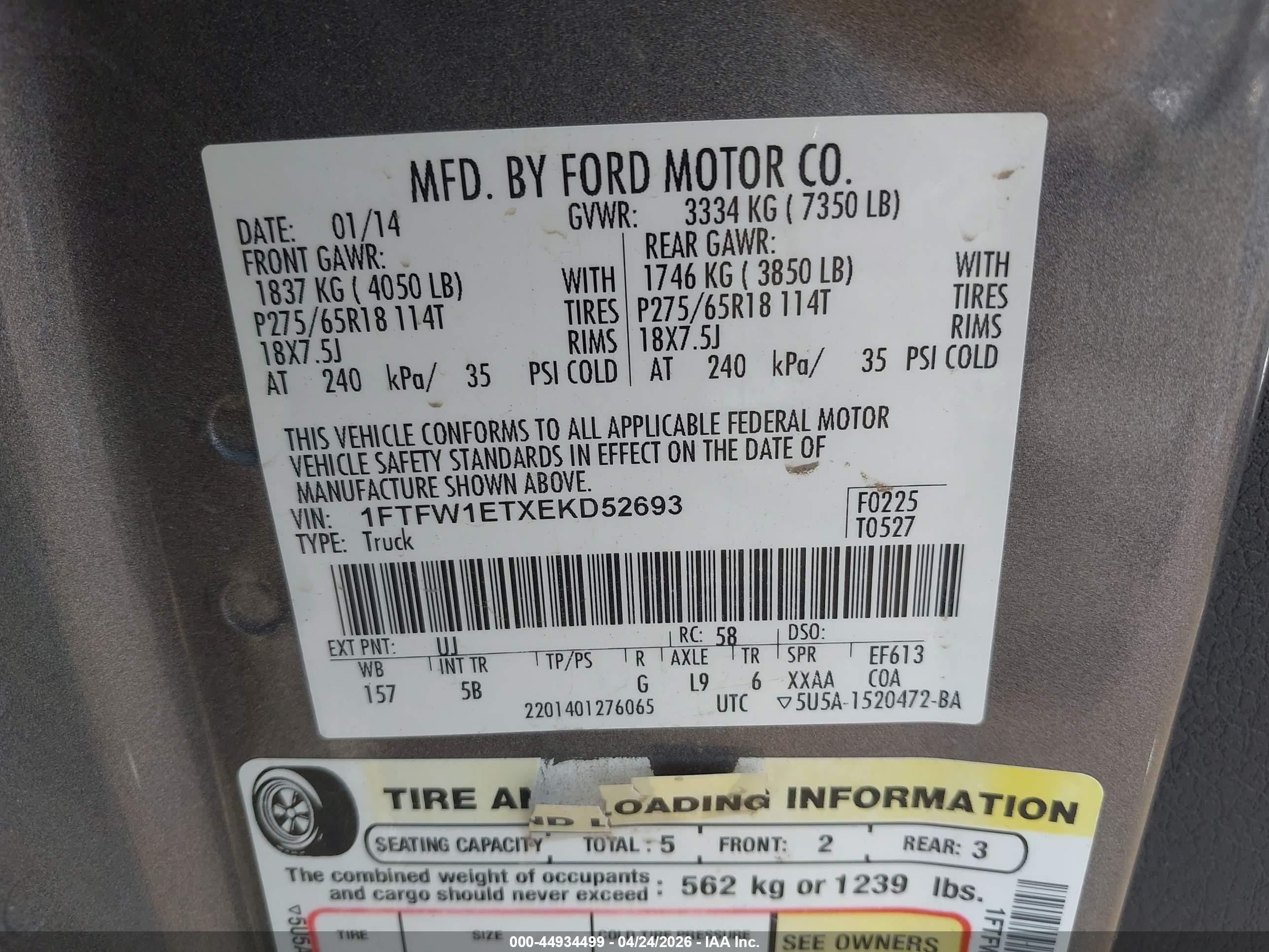 2014 Ford F-150 Fx4 Gray vin: 1FTFW1ETXEKD52693